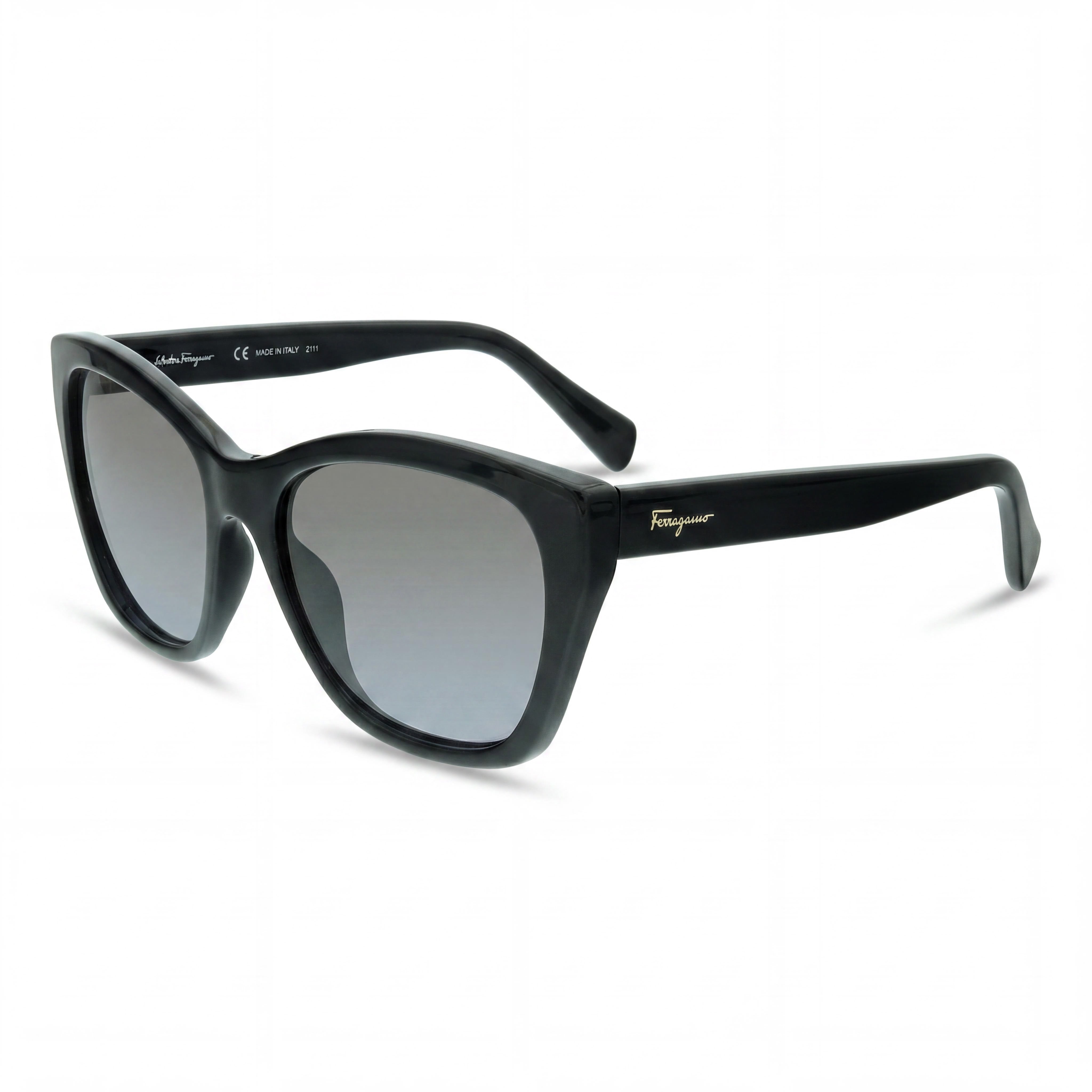 Salvatore Ferragamo Gafas de Sol Clásicas Negras de Plástico Ojo de Gato para Mujer con Degradado Gris Lente de 56mm y 100% Protección UV, Photo 1