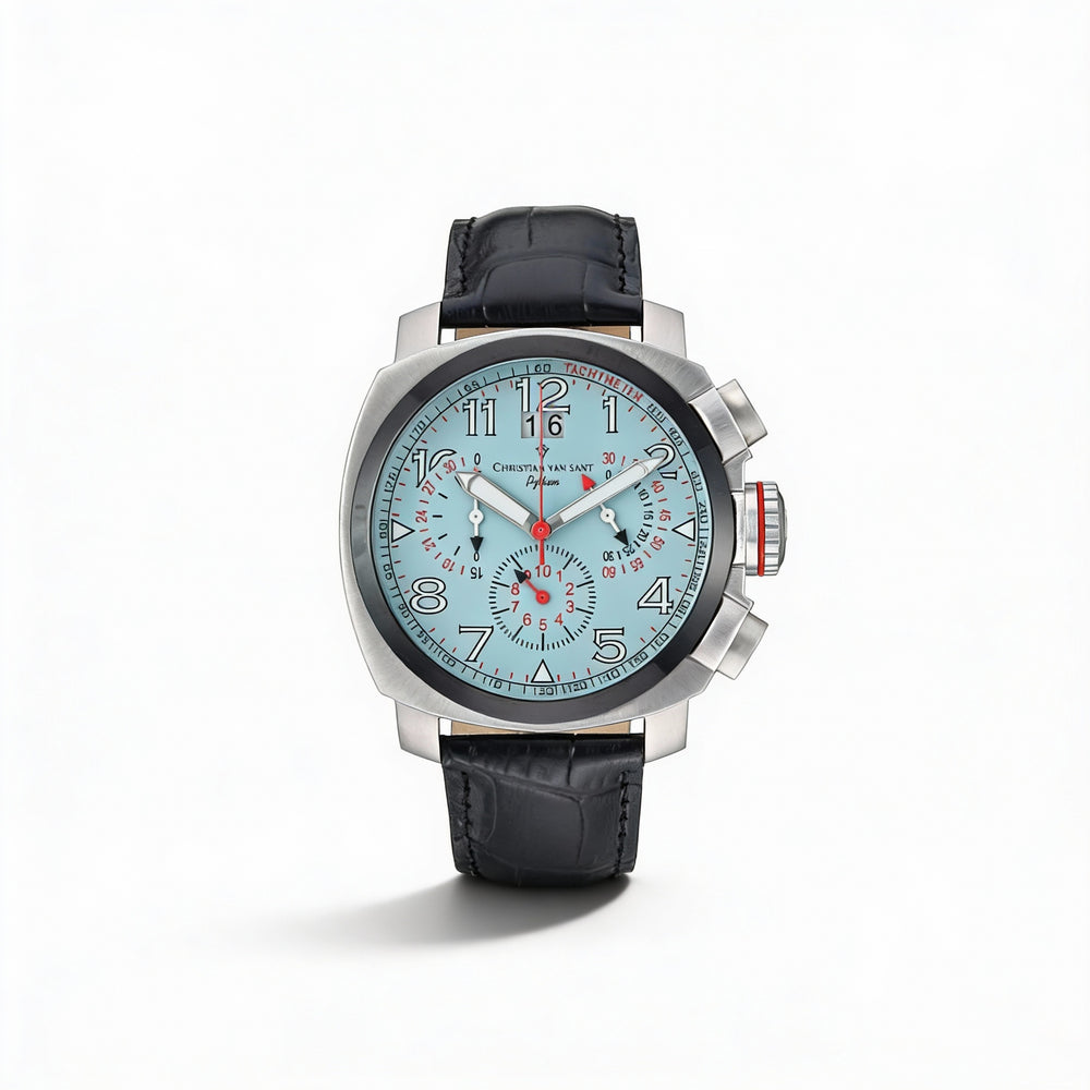 Christian Van Sant Men's Grand Python Blue Dial Chronograph Quartz Stainless Steel Leather Watch
