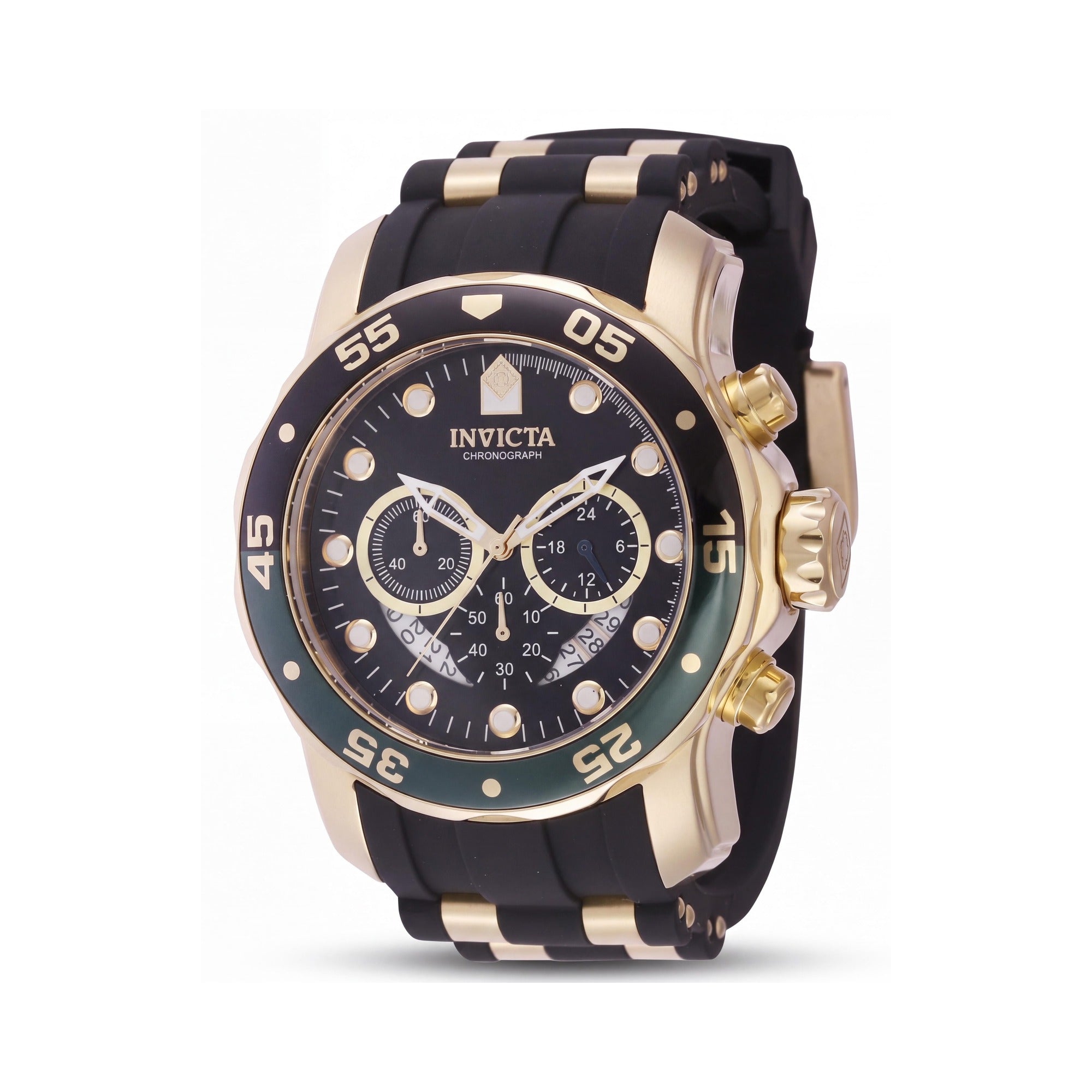 Invicta Pro Diver anillo de banda para hombre, esfera dorada y negra, cronómetro de acero inoxidable, resistente al agua, 48 mm, Photo 1