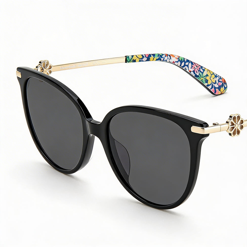 kate spade new york Gafas de sol clásicas de moda para mujer con protección UV, armazón de plástico negro y gris, lentes grises de 60 mm