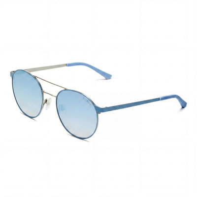 Guess Gu3023 Women's Anti-Reflective Rounded Metal Light Blue & Blue Mirror Frame Sunglasses with Blue Mirror Lenses 52mm