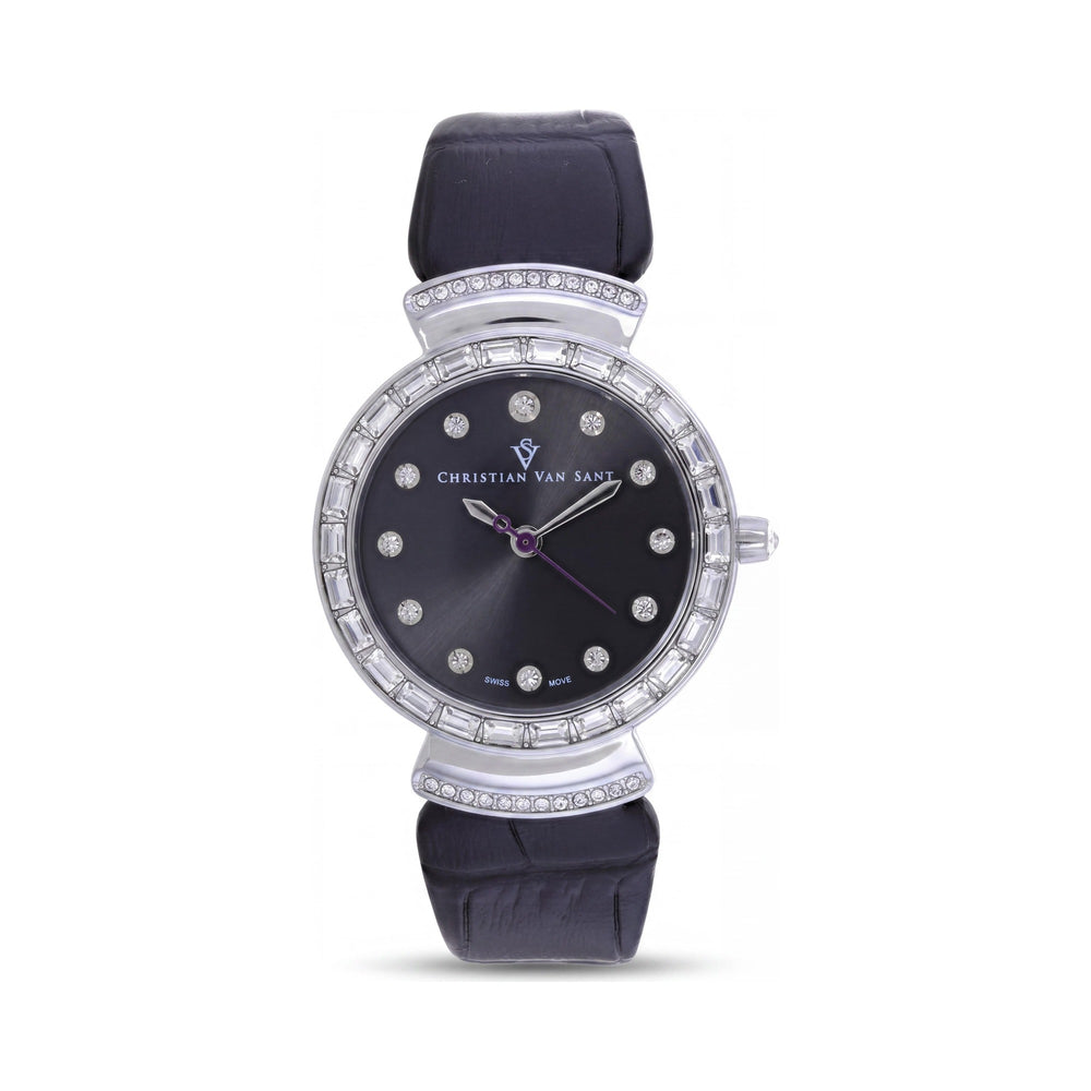 Christian Van Sant Women's CV2940 Black Dial Stainless Steel Case Leather Strap Water Resistant Quartz Watch