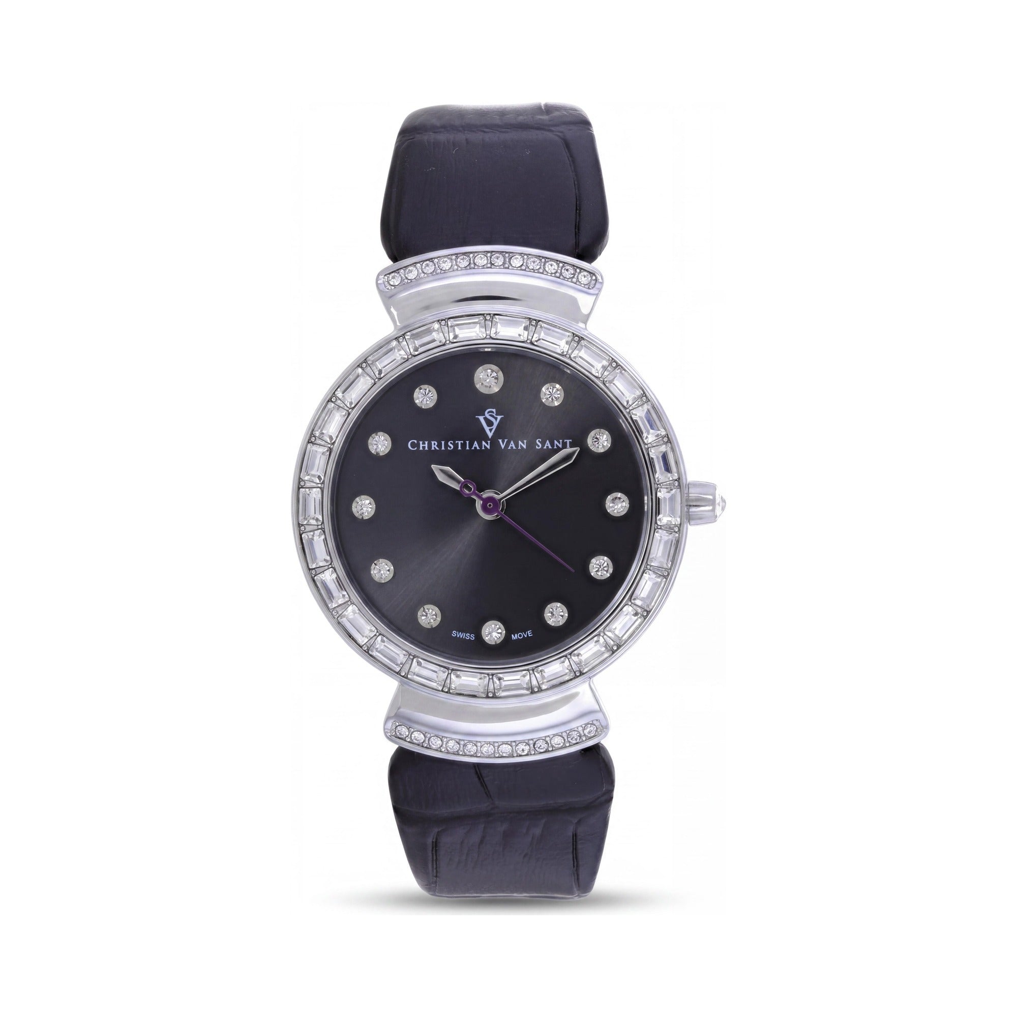 Christian Van Sant Women's CV2940 Black Dial Stainless Steel Case Leather Strap Water Resistant Quartz Watch, Photo 1