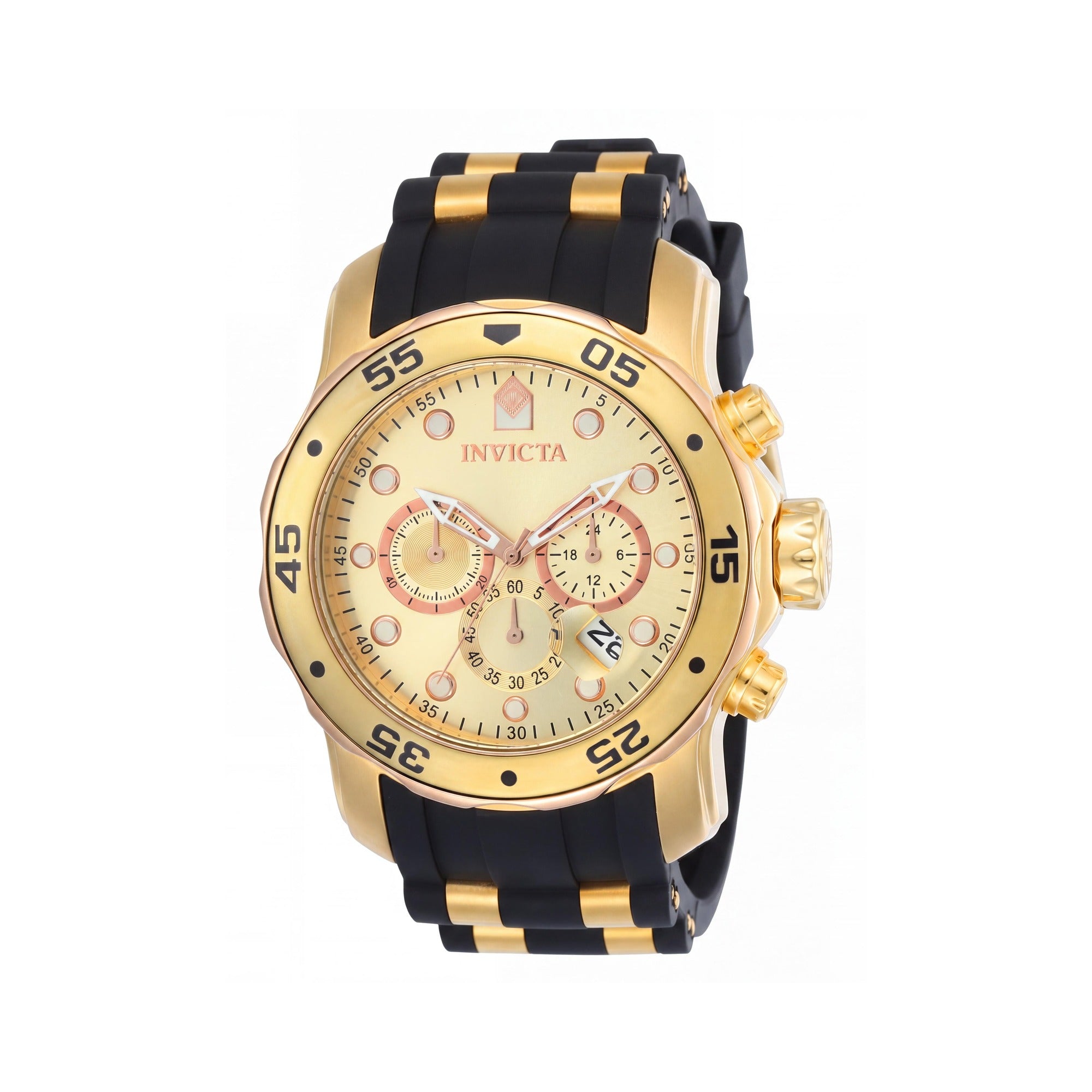 Invicta Men's 49mm Chronograph Water Resistant Gold Tone Rose Gold Stainless Steel Polyurethane Watch, Photo 1