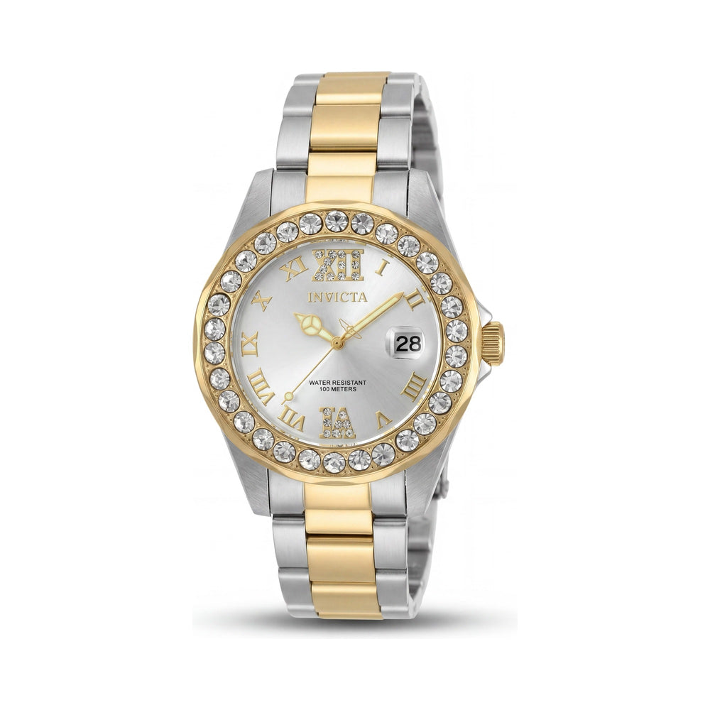 Invicta Pro Diver Women's 20215 Two-Tone Stainless Steel 38mm Silver Sunray Dial Crystal-Set Water Resistant Watch
