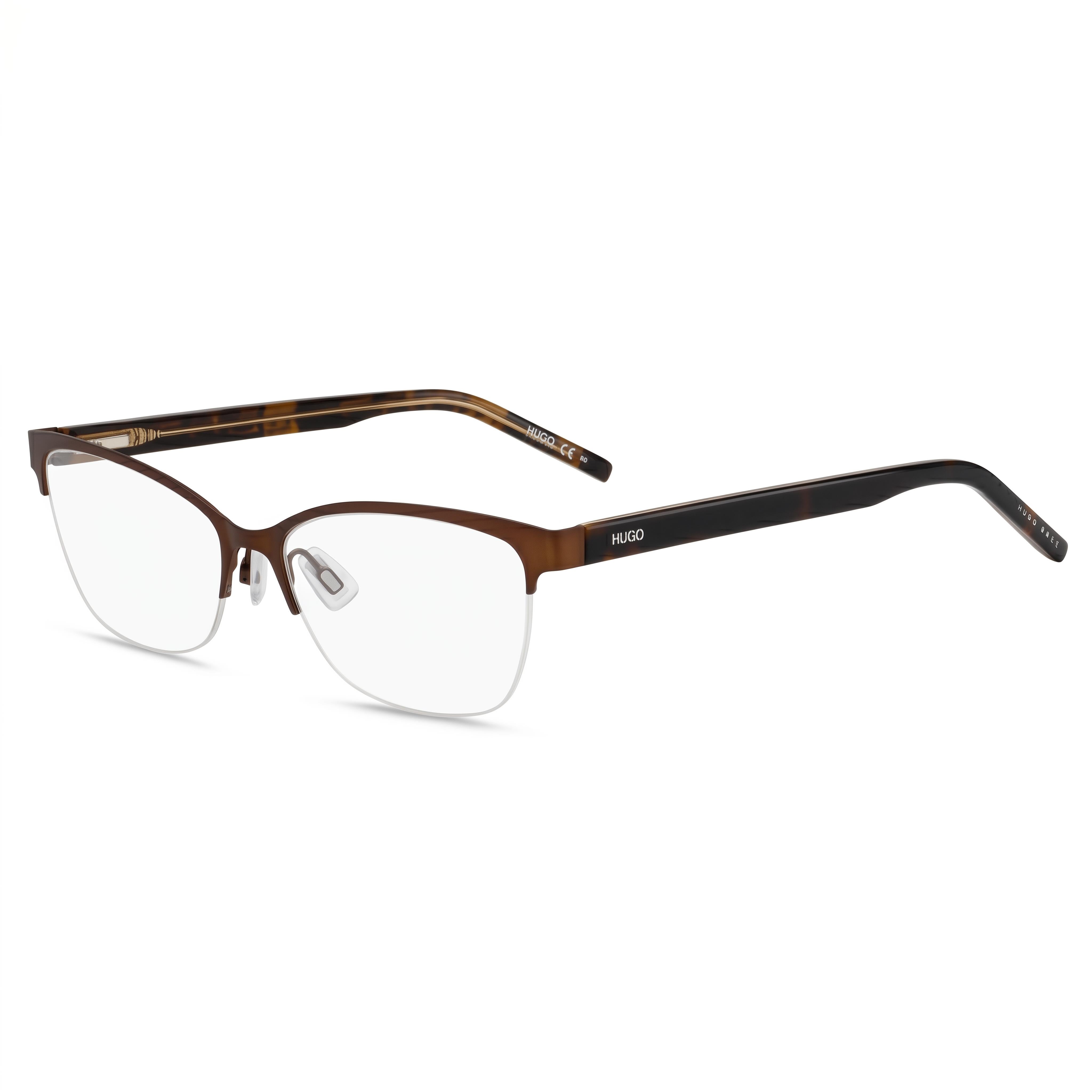 Gafas de sol BOSS Hg 1079 Cat-Eye para mujer con frente de acero inoxidable marrón mate y patillas de acetato color habana de 56 mm, Photo 1