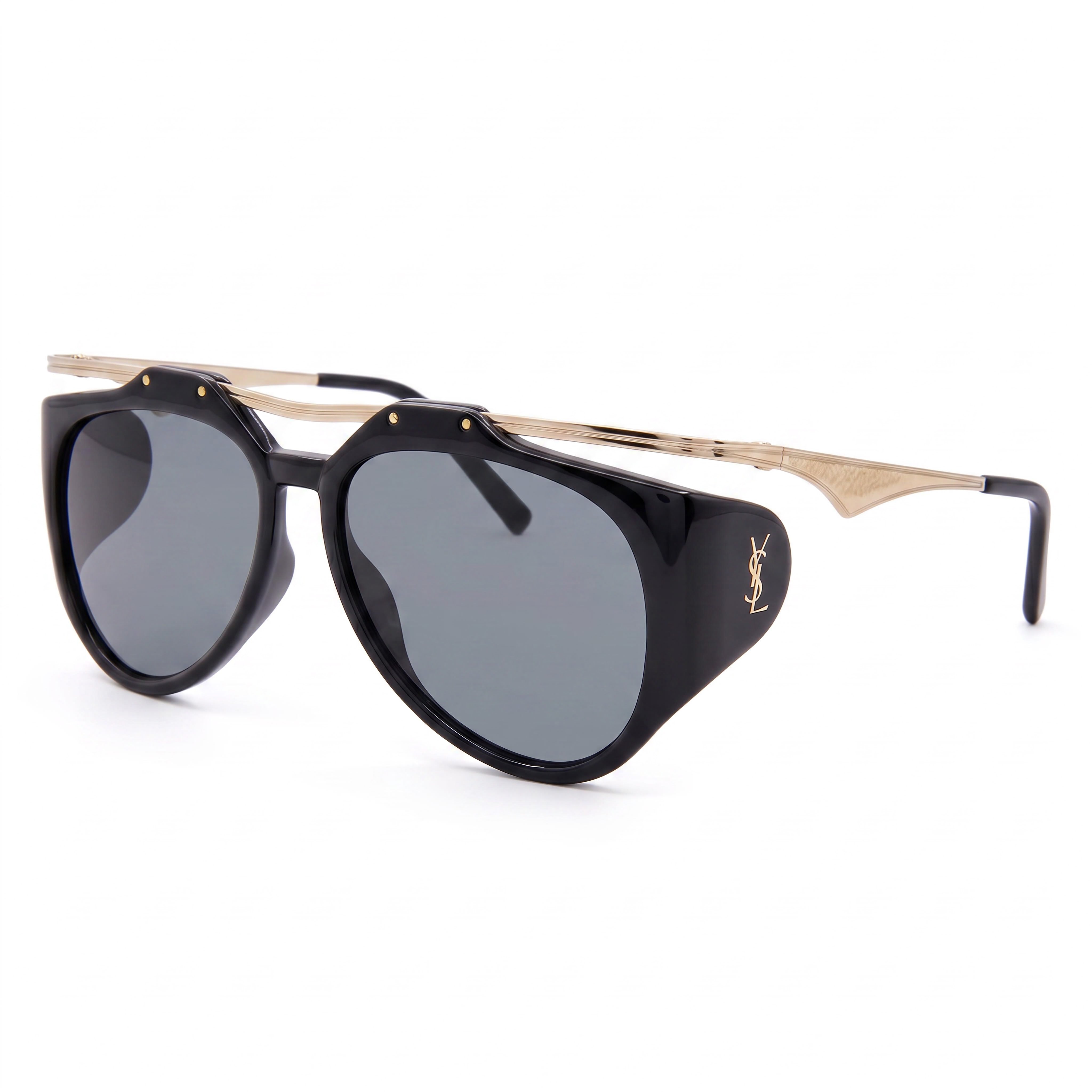 Gafas de sol de aviador Yves Saint Laurent M137 Amelia para mujer, de plástico y metal dorado, lentes negras, 55 mm, Photo 1
