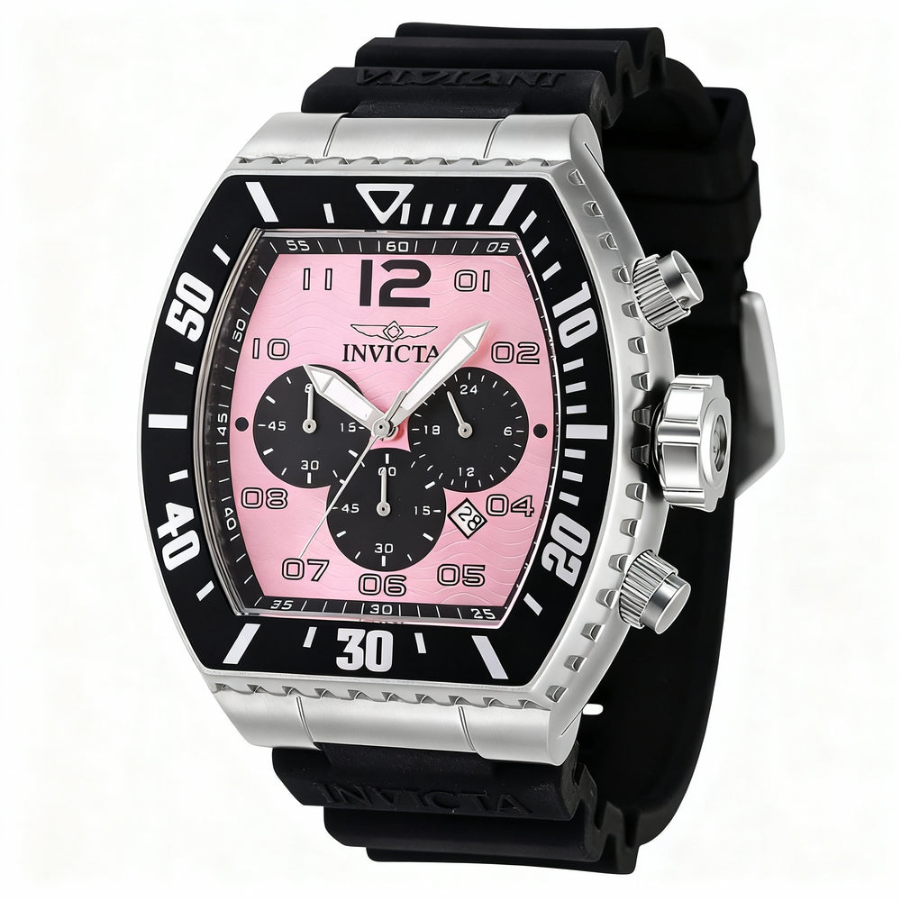 Reloj cronógrafo de cuarzo unisex Invicta Pro Diver 47286, caja de acero inoxidable de 51 mm, esfera rosa, resistente al agua hasta 10 bares.