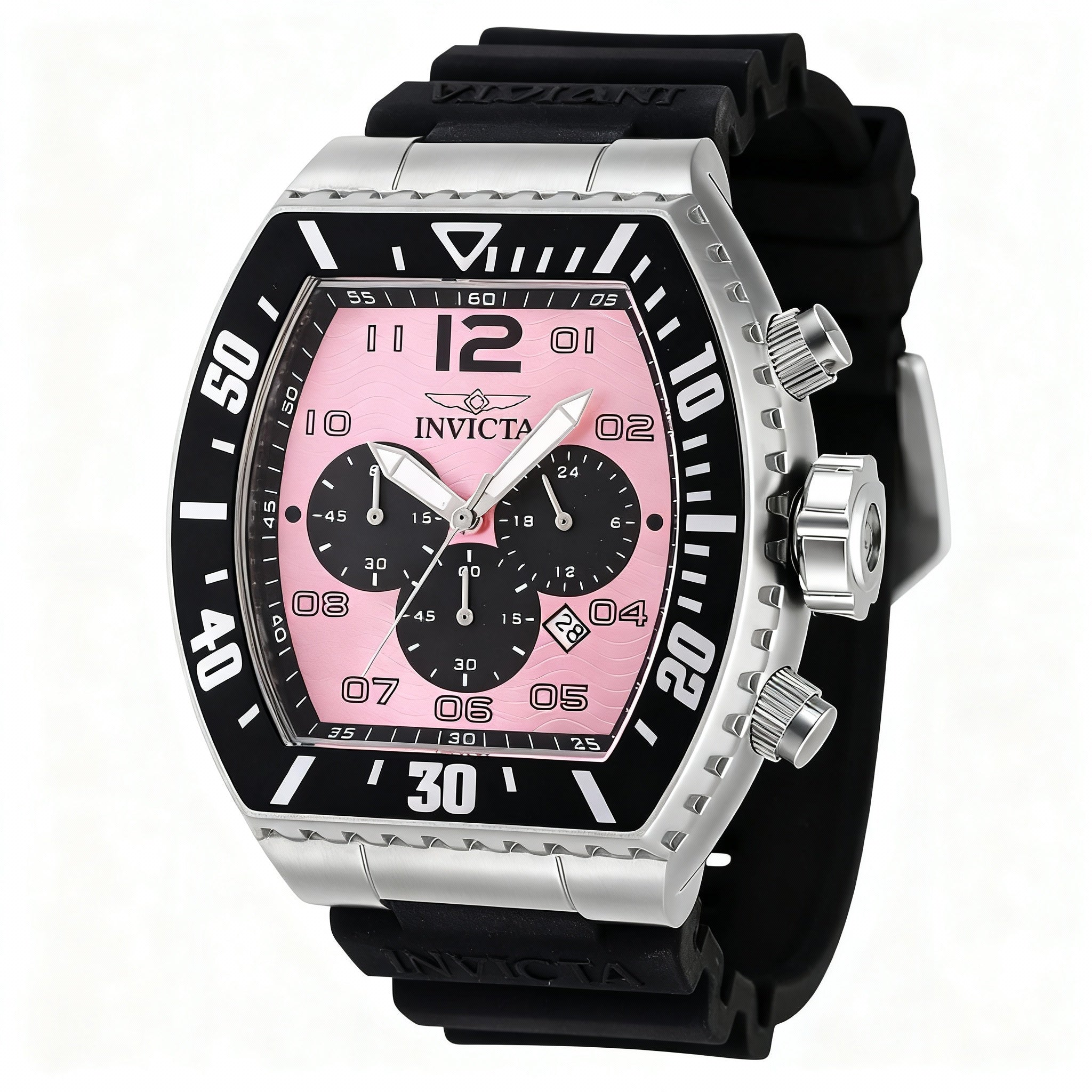 Invicta Pro Diver 47286 Unisex Chronograph Quartz Watch, 51mm Stainless Steel Case, Pink Dial, 10 Bar Water Resistant