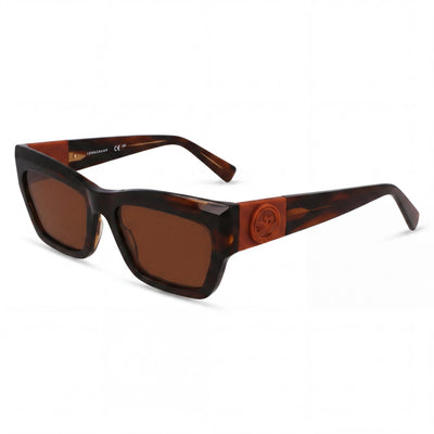 Gafas de sol modernas Longchamp LO763S para hombre con montura rectangular modificada a rayas marrones, 53 mm de ancho de lente