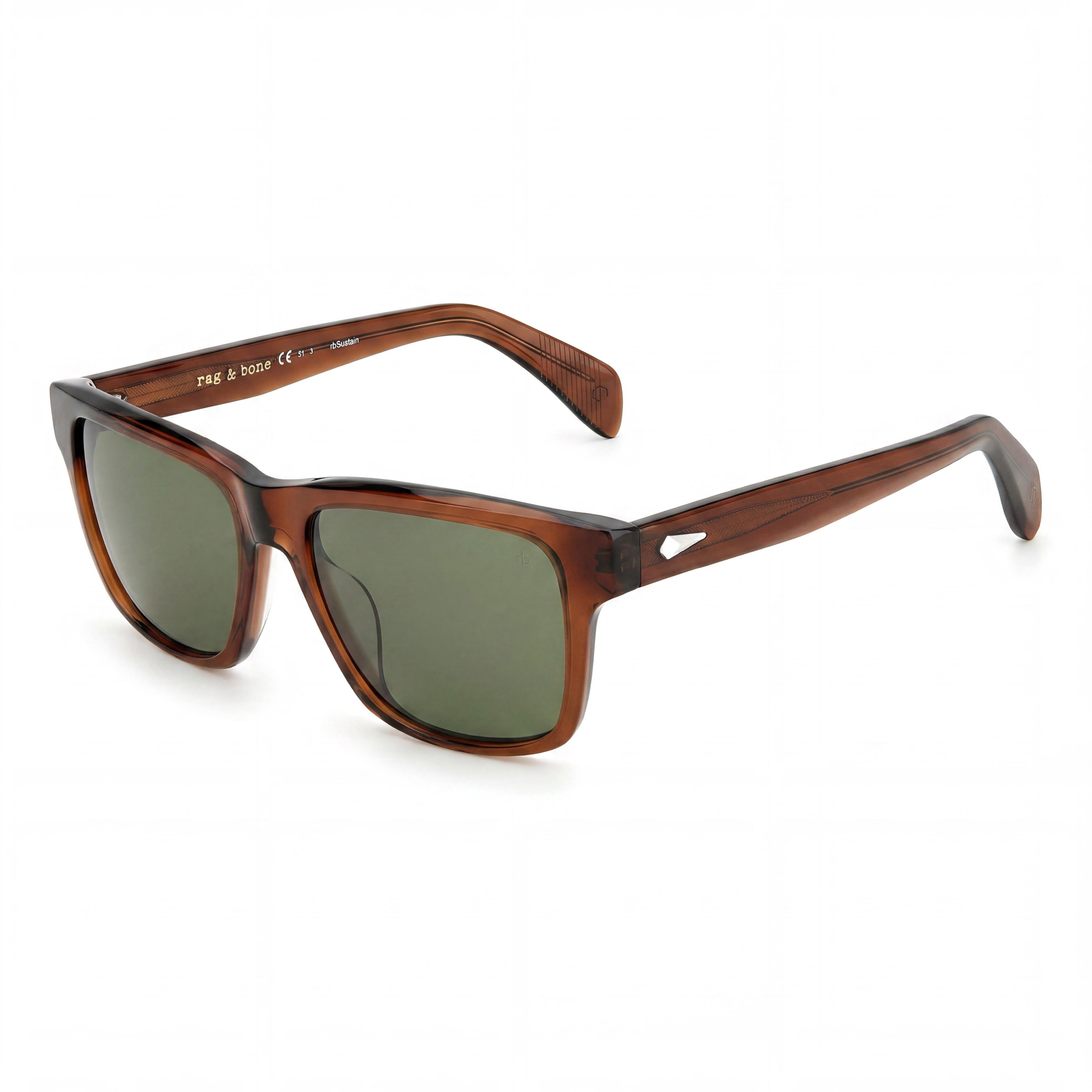 rag & bone Modern Men's Transparent Brown Acetate Non-Polarized Green Lens 54mm, Photo 1