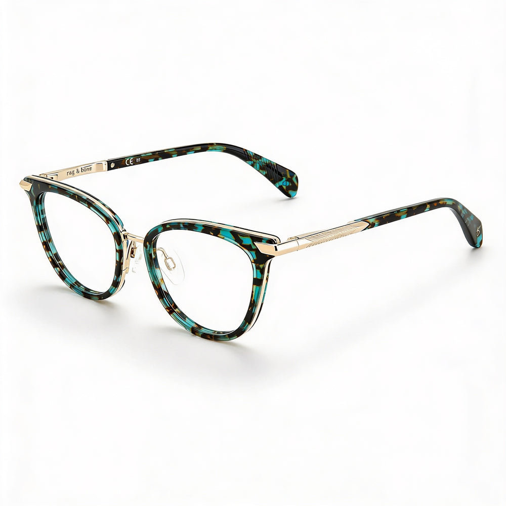 Gafas de sol modernas para mujer rag & bone con marco de metal y color verde habana, ancho de lente de 51 mm