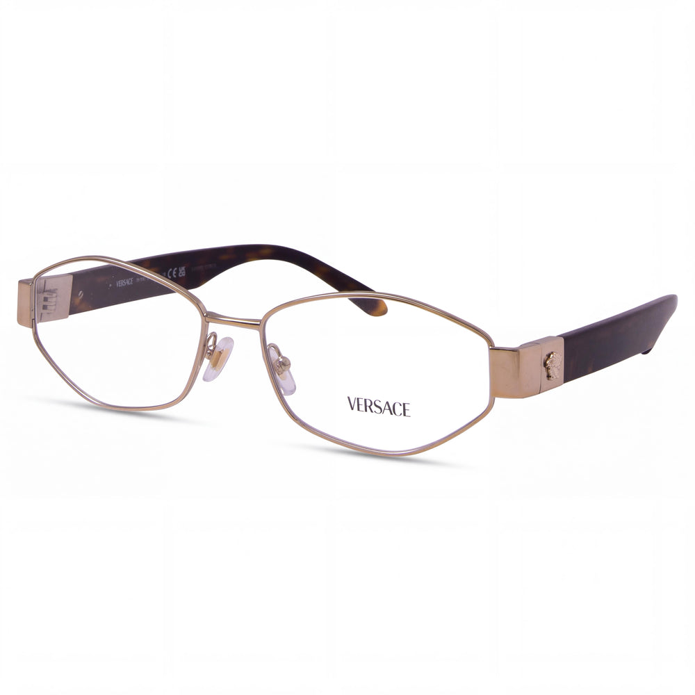 Gafas ópticas Versace Classic para mujer, montura de metal dorado pálido, lente de 53 mm, puente de 16 mm, patilla de 140 mm