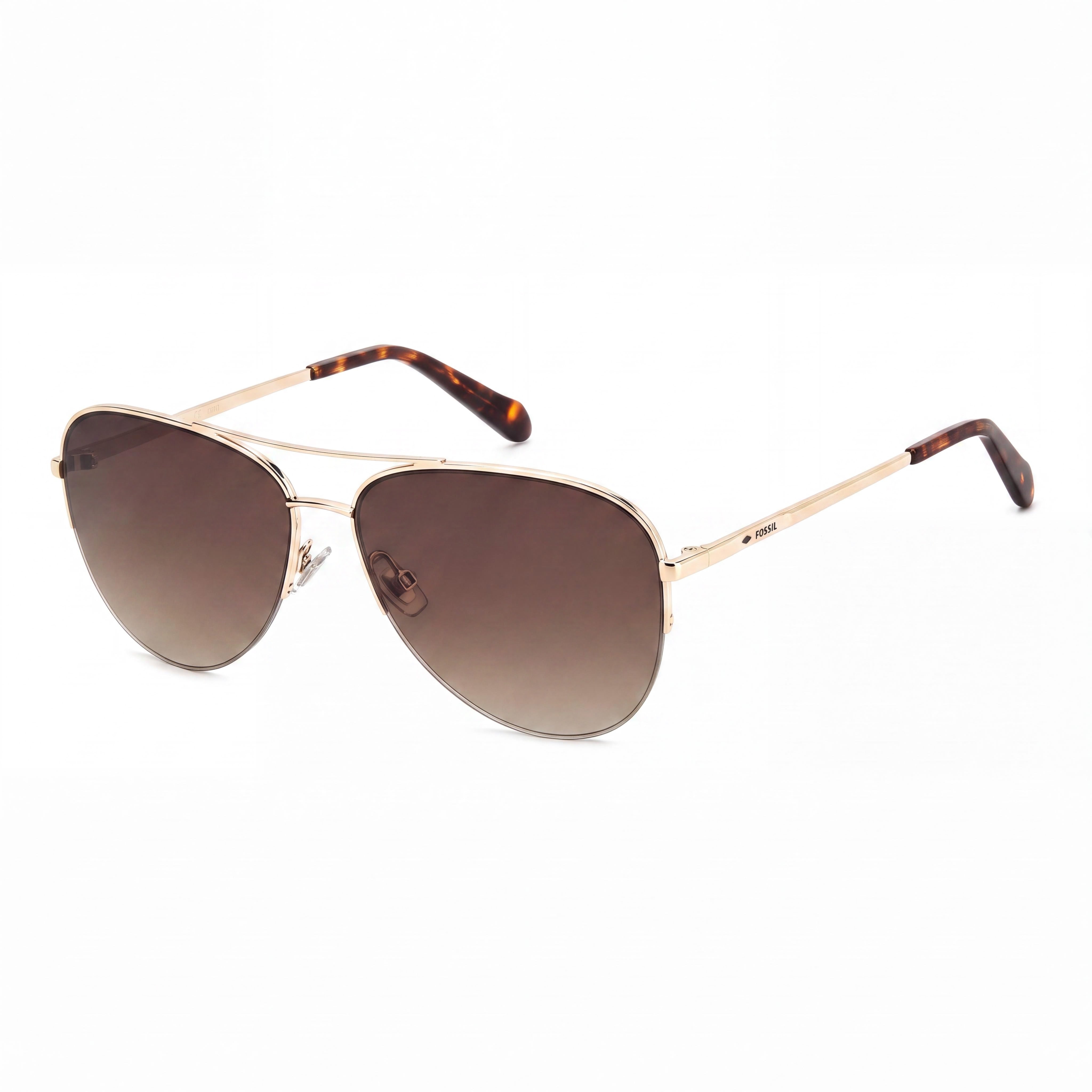 Fossil Women's Pilot Sunglass Stainless Steel Gold Brown Havana Polycarbonate UV Protection 58mm, Photo 1