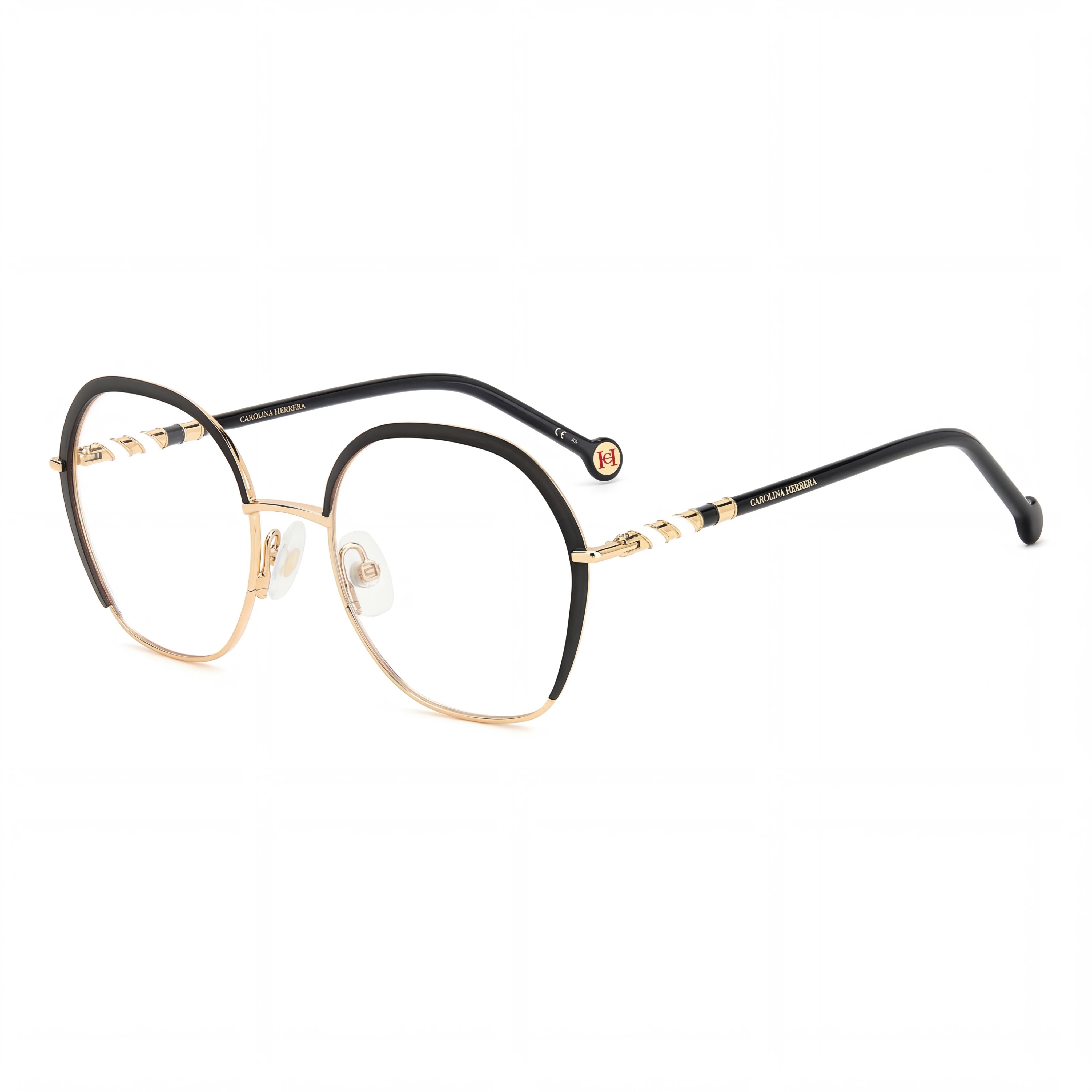 Carolina Herrera Modern Women's Sunglasses with Alloy Steel Frame and Polycarbonate Lenses, Black Gold, 52mm, Photo 1