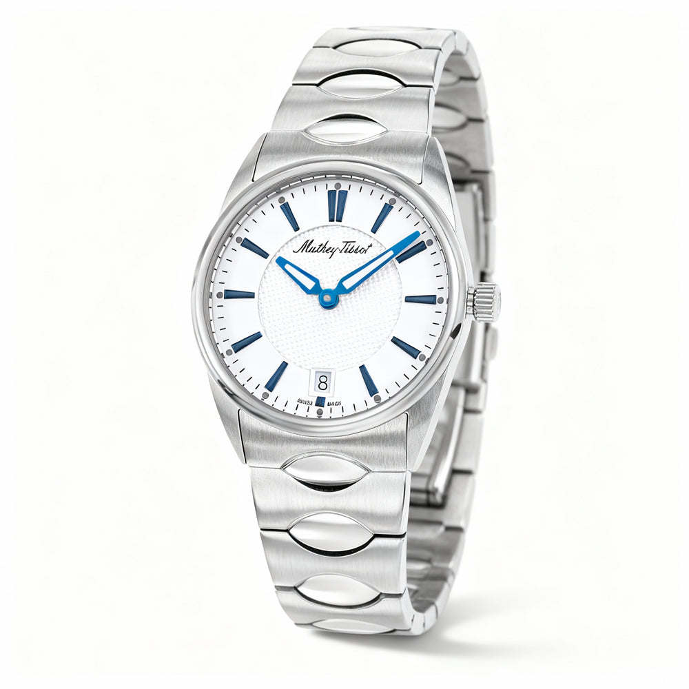 Reloj Mathey-Tissot de cuarzo para mujer, resistente al agua, de acero inoxidable y esfera blanca de 32 mm.