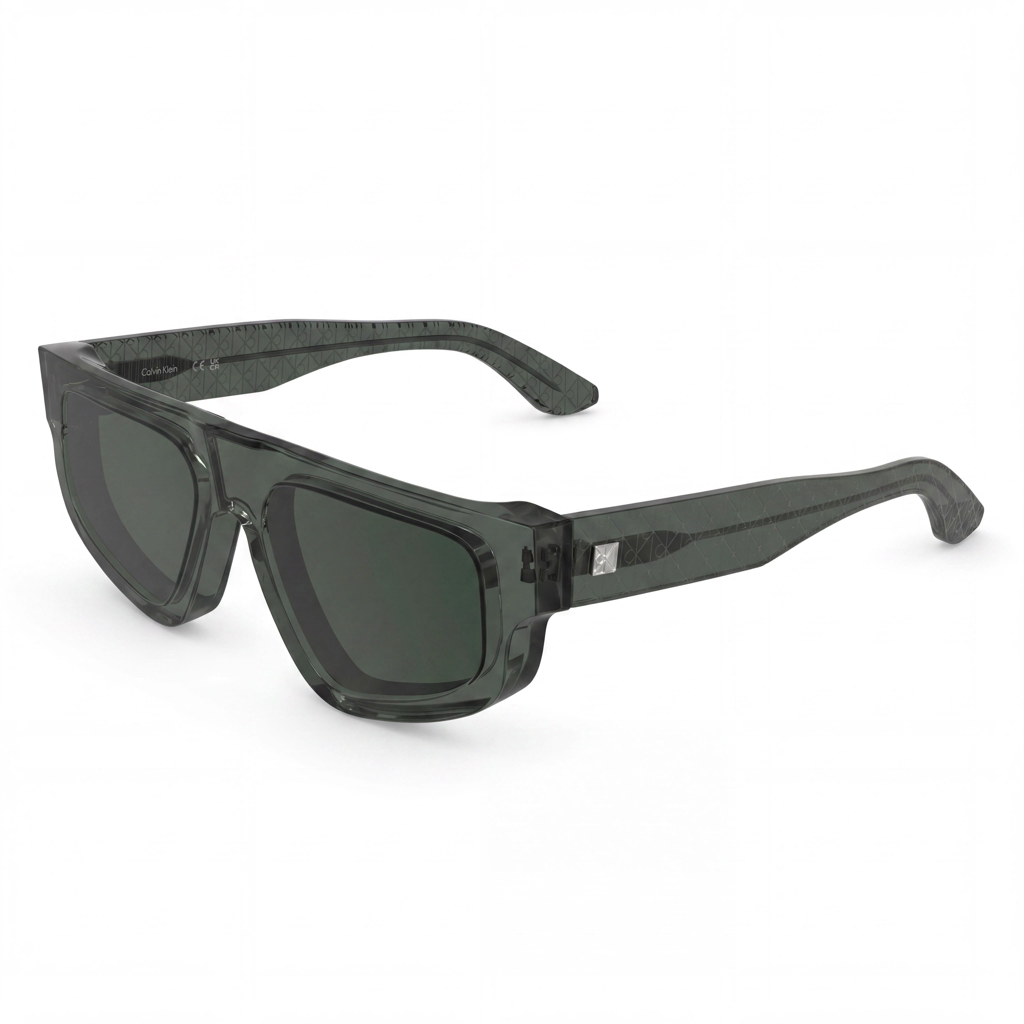 Calvin Klein Ck25539s Unisex Transparent Green Plastic Sunglasses with Solid Green Lenses 54mm UV Protection, Photo 1