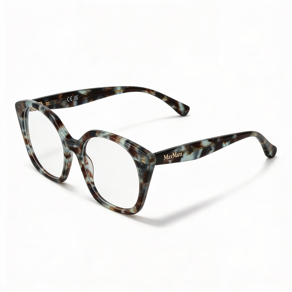 MaxMara Casual Women's Havana Acetate Optical Eyeglasses with Transparent Plastic Lenses 53-18-140