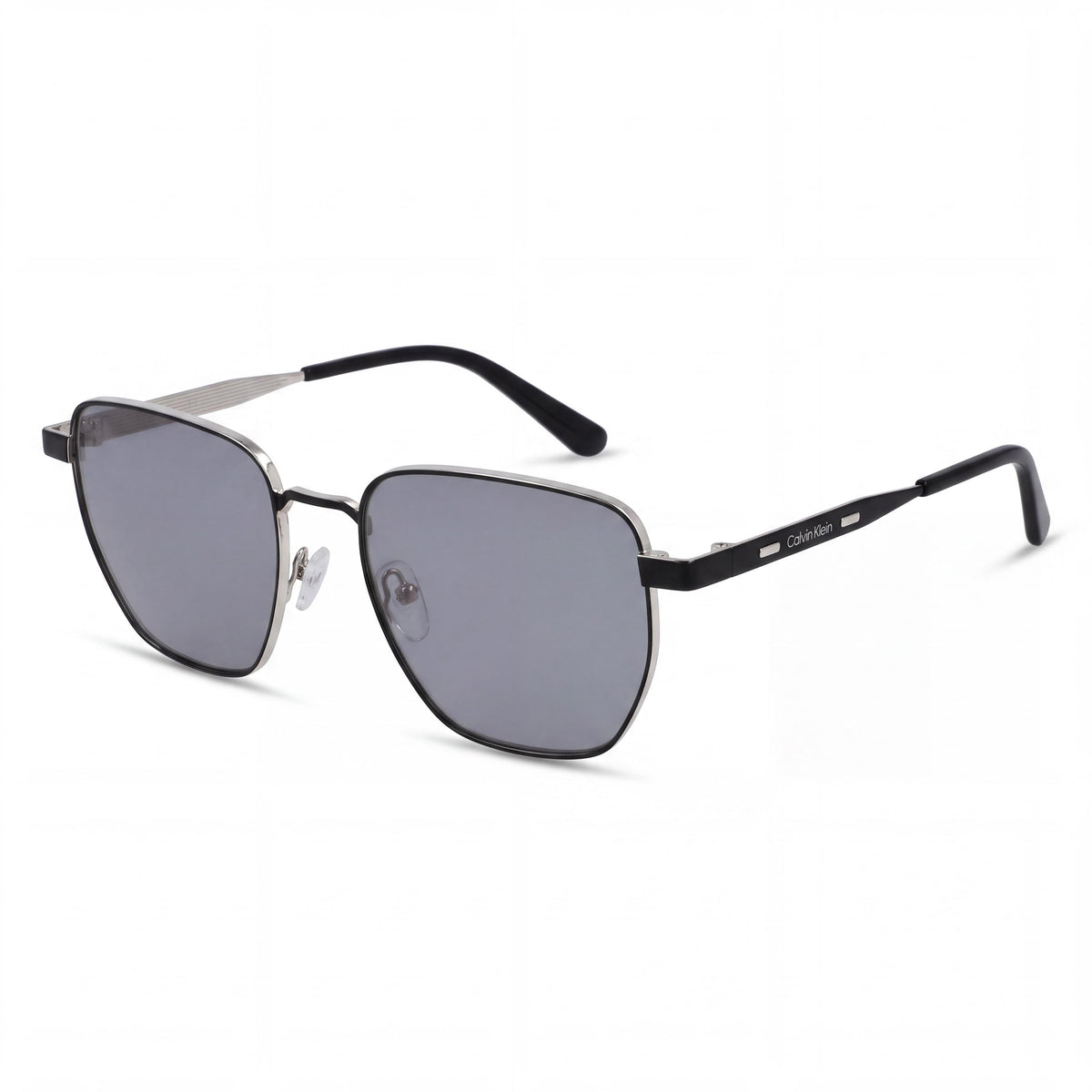 Calvin Klein CK25100SN Gafas de sol cuadradas de metal para mujer, montura negra mate, lentes grises, 100% UV, 53 mm, Photo 1
