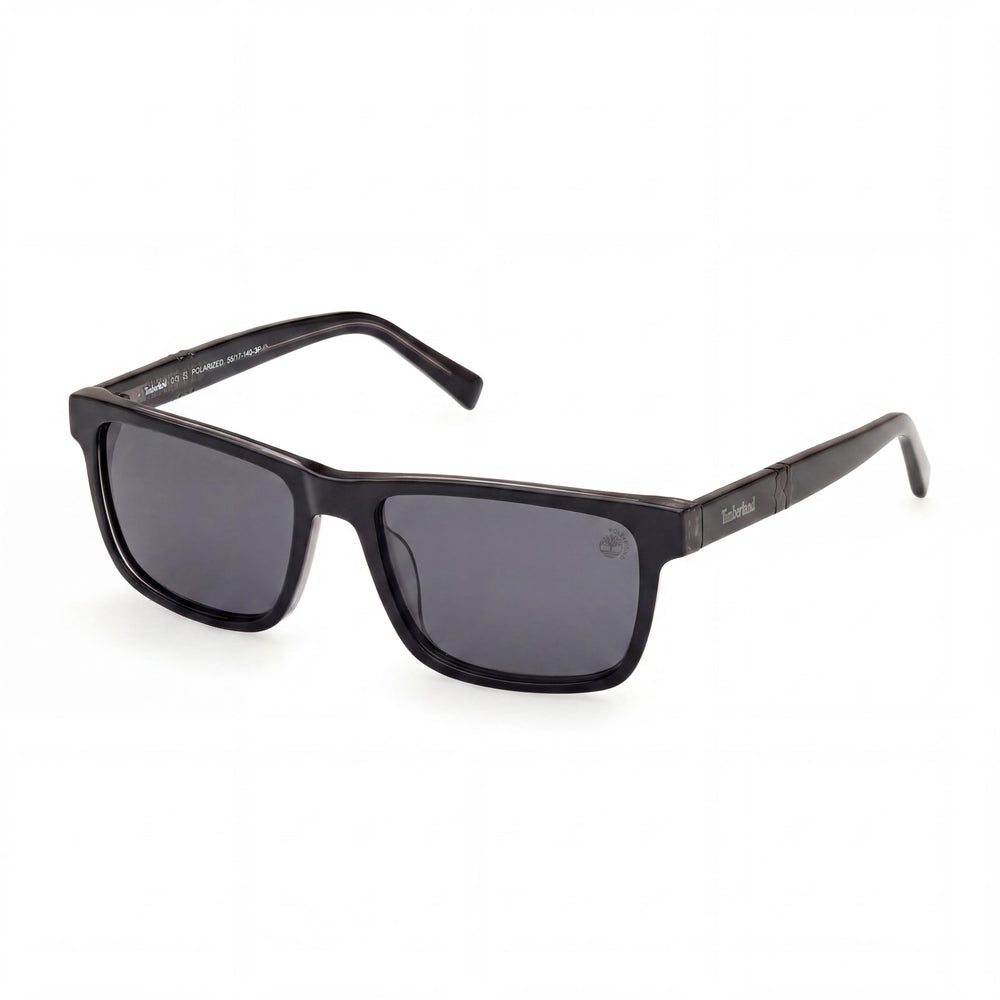 Gafas de sol Timberland modernas para hombre, acetato negro brillante, polarizadas, grises, de 55 mm, con protección UV