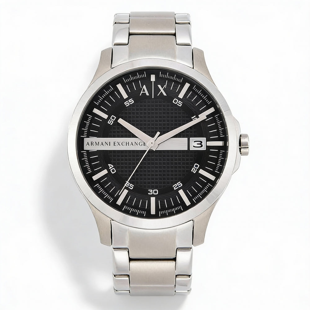 A|X Armani Exchange bracelet Men's Silver Black Stainless Steel Analog Watch with Bezel Markings, 46mm