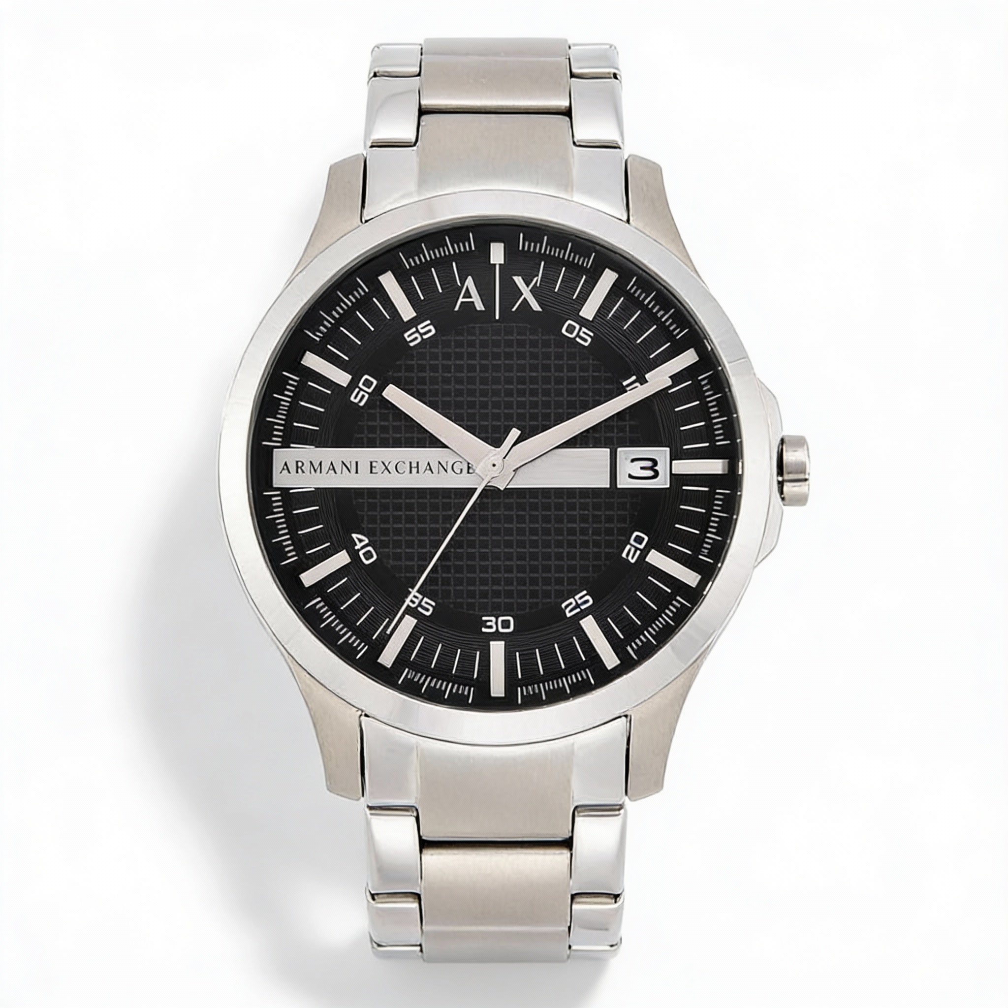A|X Armani Exchange bracelet Men's Silver Black Stainless Steel Analog Watch with Bezel Markings, 46mm, Photo 1