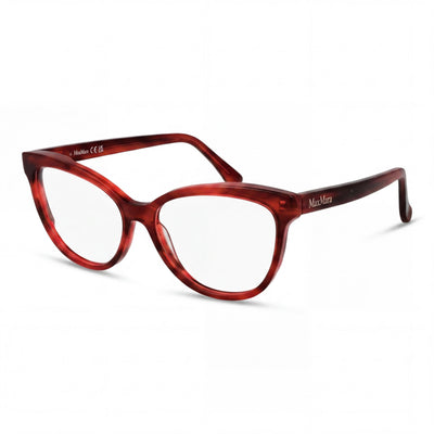 Gafas de hombre modernas MaxMara con montura de plástico rojo y lentes de plástico transparente. Talla 54-15-140.