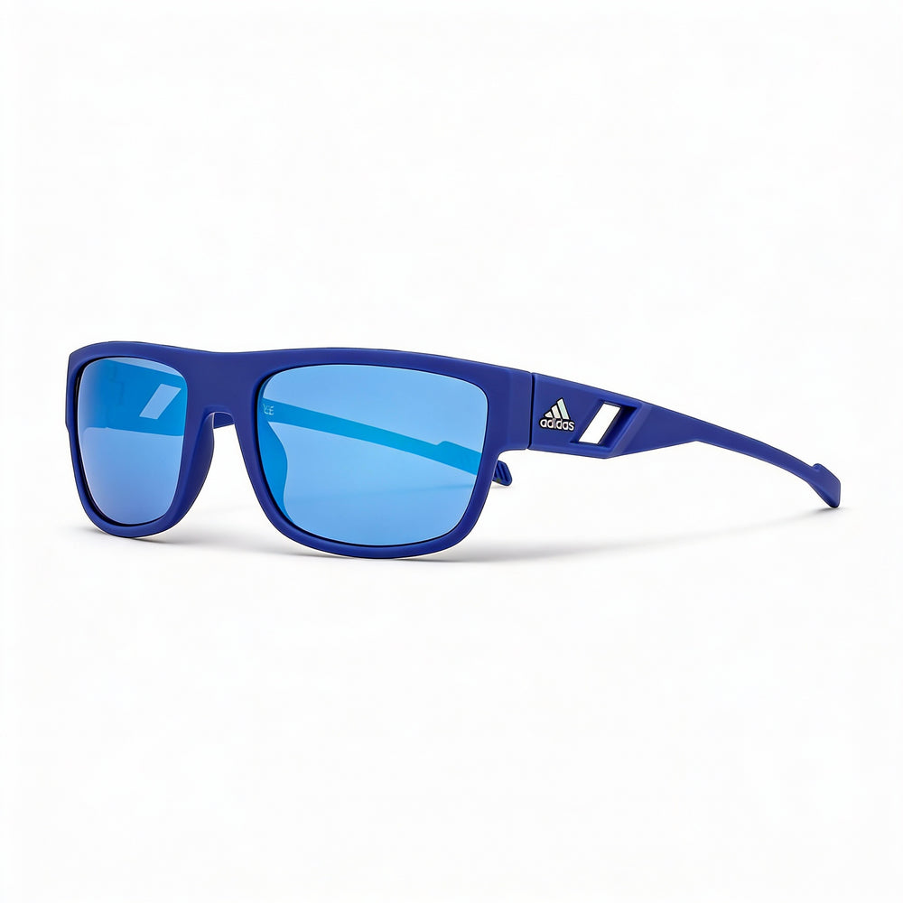 Gafas de sol adidas 100% UV Protection para hombre, montura de plástico azul mate, lentes de espejo verde, 60-19-130 mm