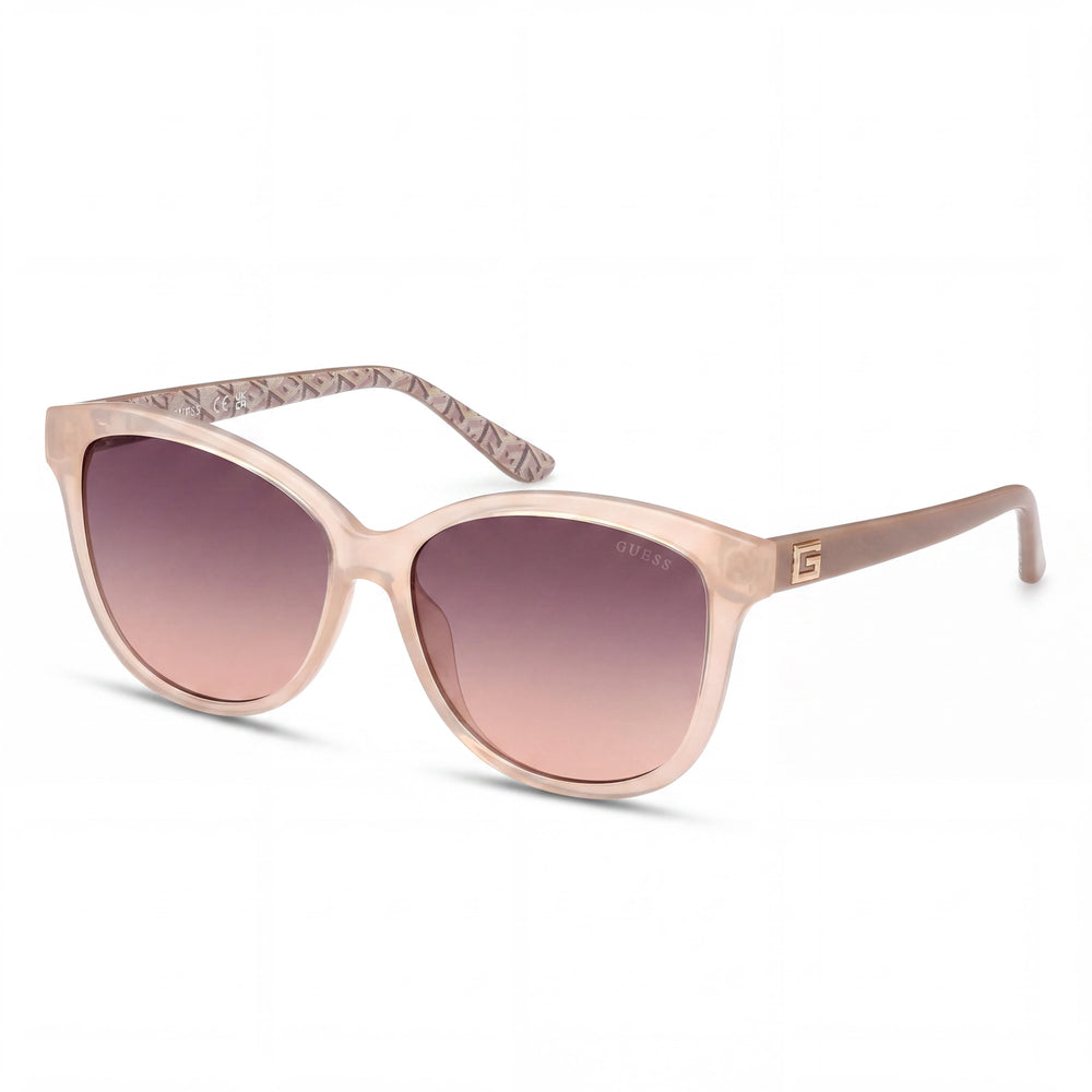 Gafas de sol de mujer GUESS redondas de montura completa de plástico con protección UV no polarizadas, montura beige, lentes marrones degradadas, 58 mm