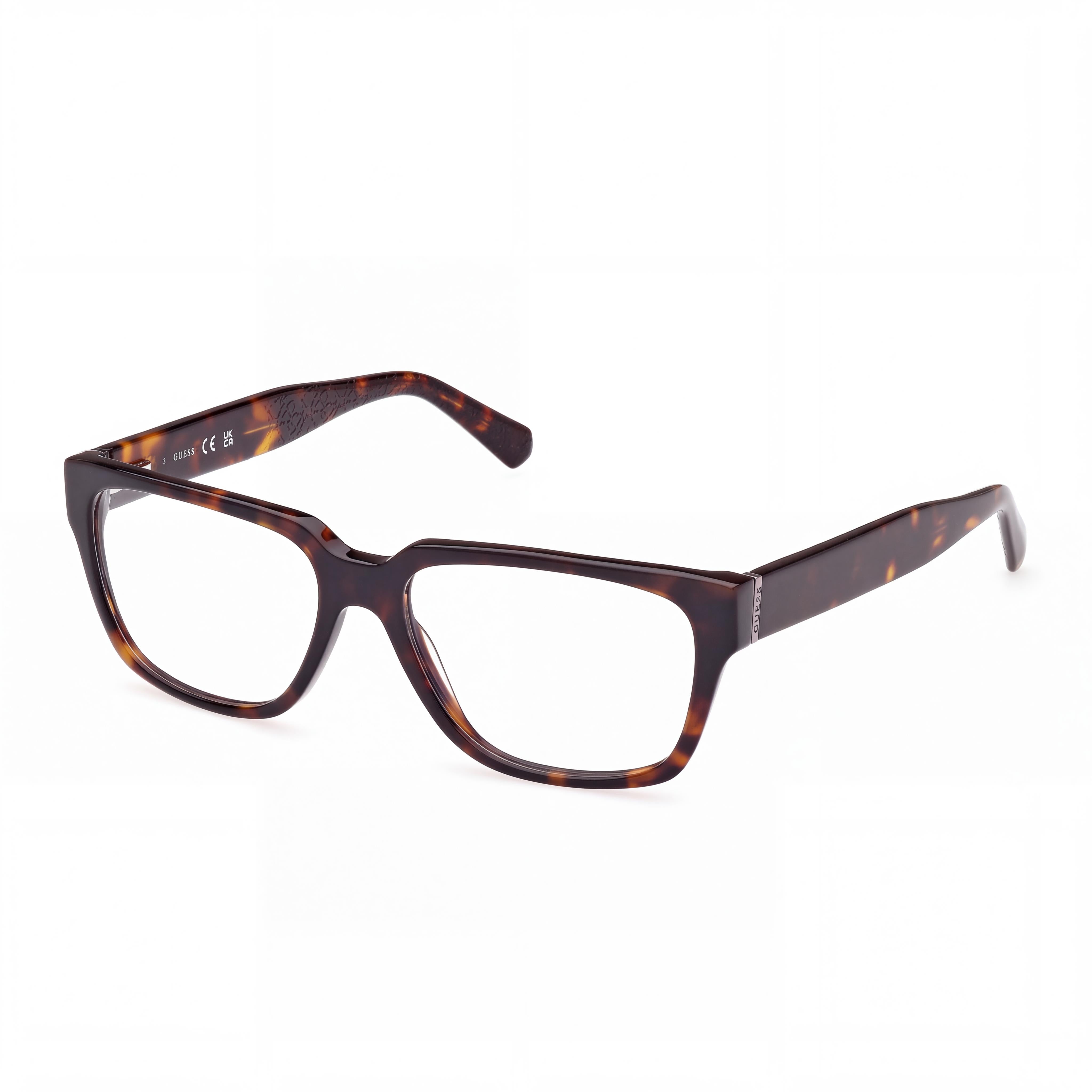 GUESS Gu50150 Men's Plastic Eyewear with Clear Lenses, Dark Havana Frame, 55-16-145mm, Photo 1