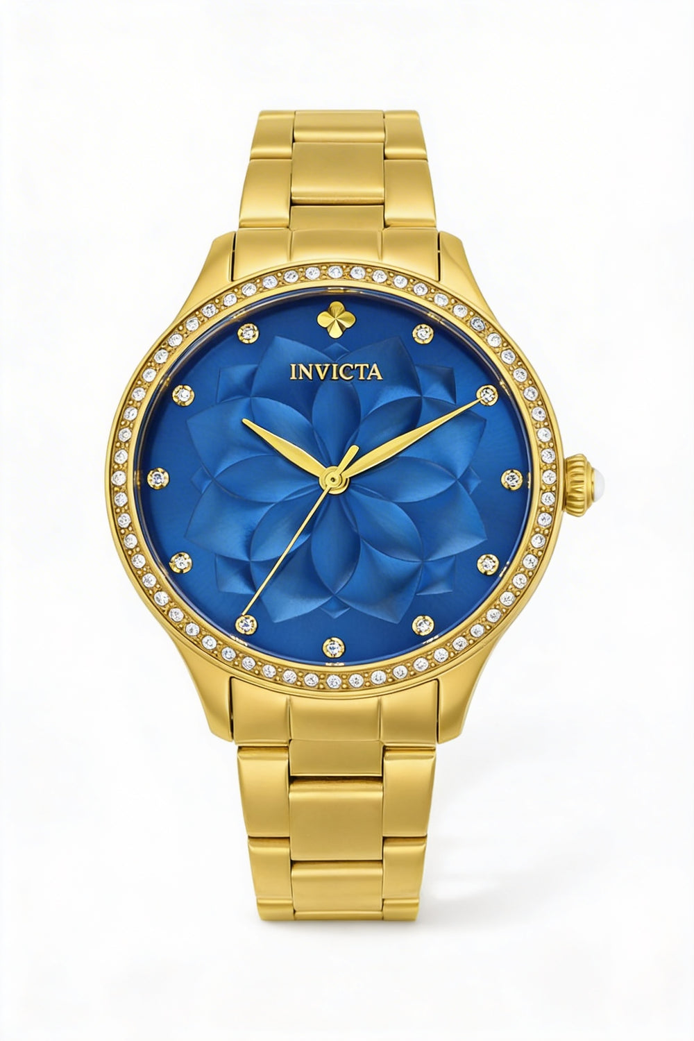 Invicta Wildflower Unisex Gold Tone Stainless Steel Crystal Blue Dial Quartz Watch 35mm 10 ATM