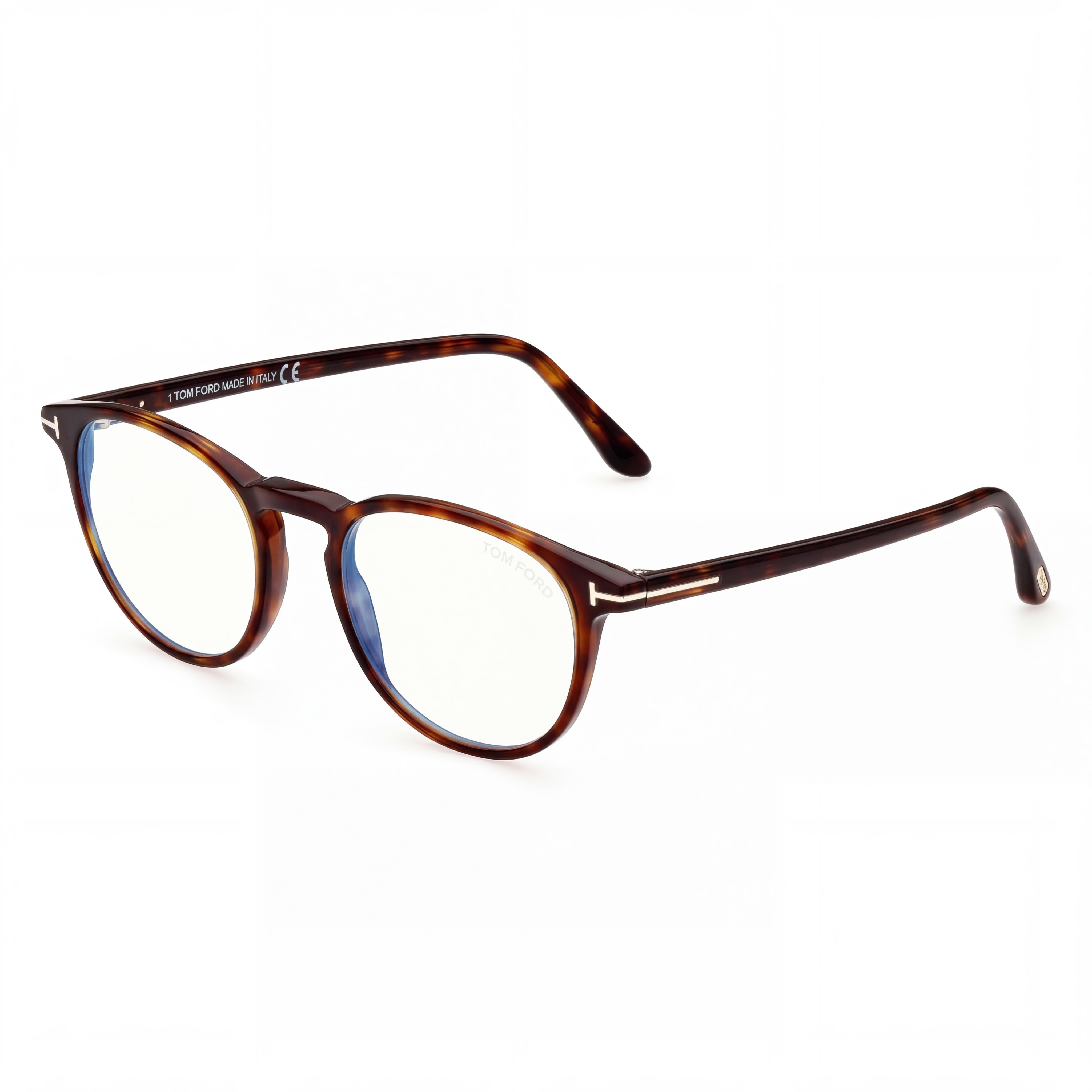 Gafas Tom Ford Ft5803-b para hombre, montura de plástico pantografiado brillante color habana, con lentes transparentes que bloquean la luz azul, 49mm, Photo 1