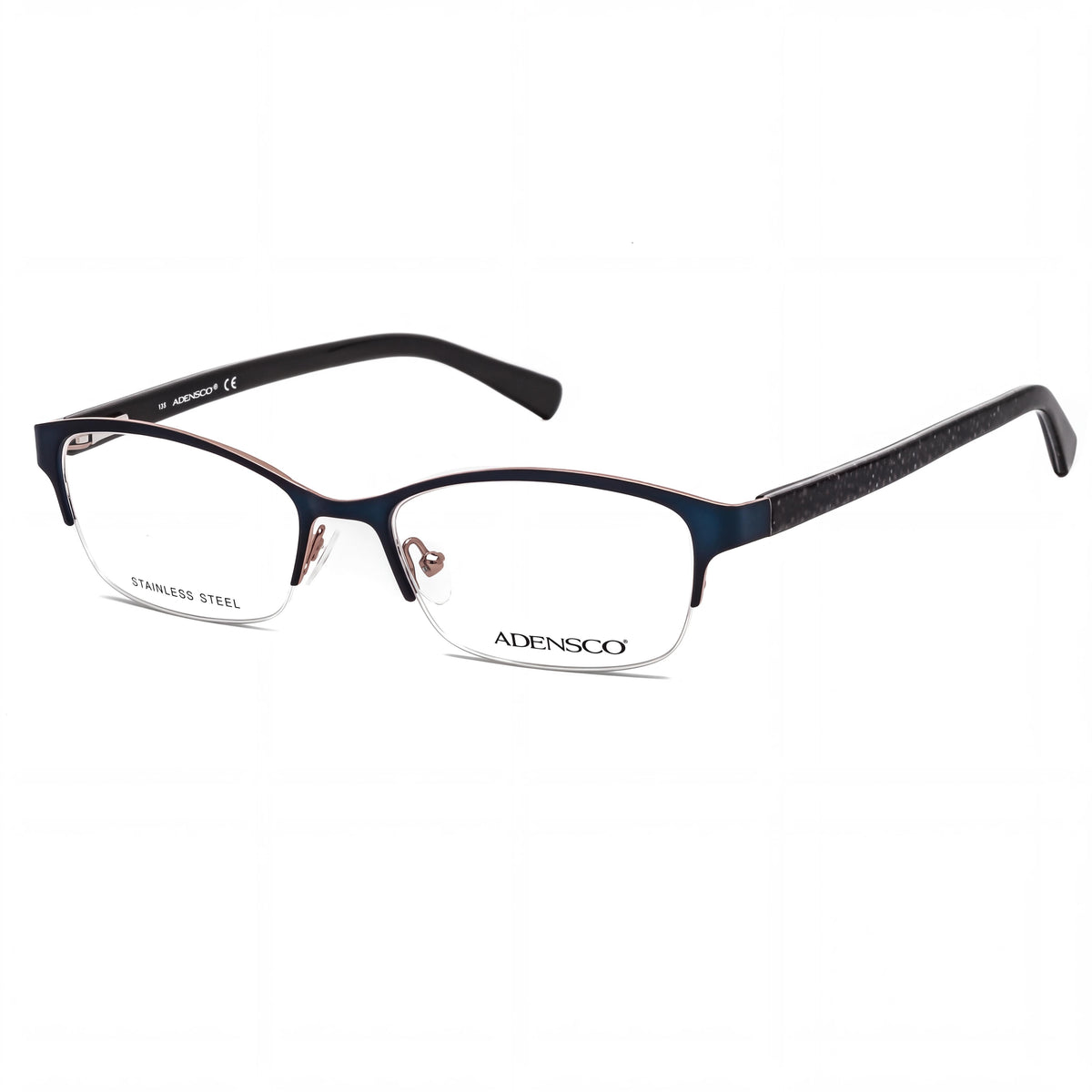 Adensco 200 Men's Metal Semi-Rimless Oval Modified Rx-Able Eyeglass Frames Satin Navy 52-17-135, Photo 1