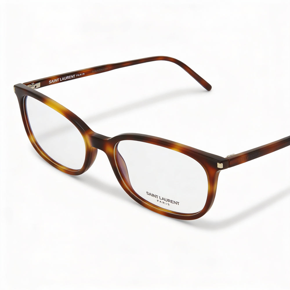 Monturas ópticas de acetato Yves Saint Laurent para mujer, cuadradas o rectangulares, color Havana, transparente, 53 mm