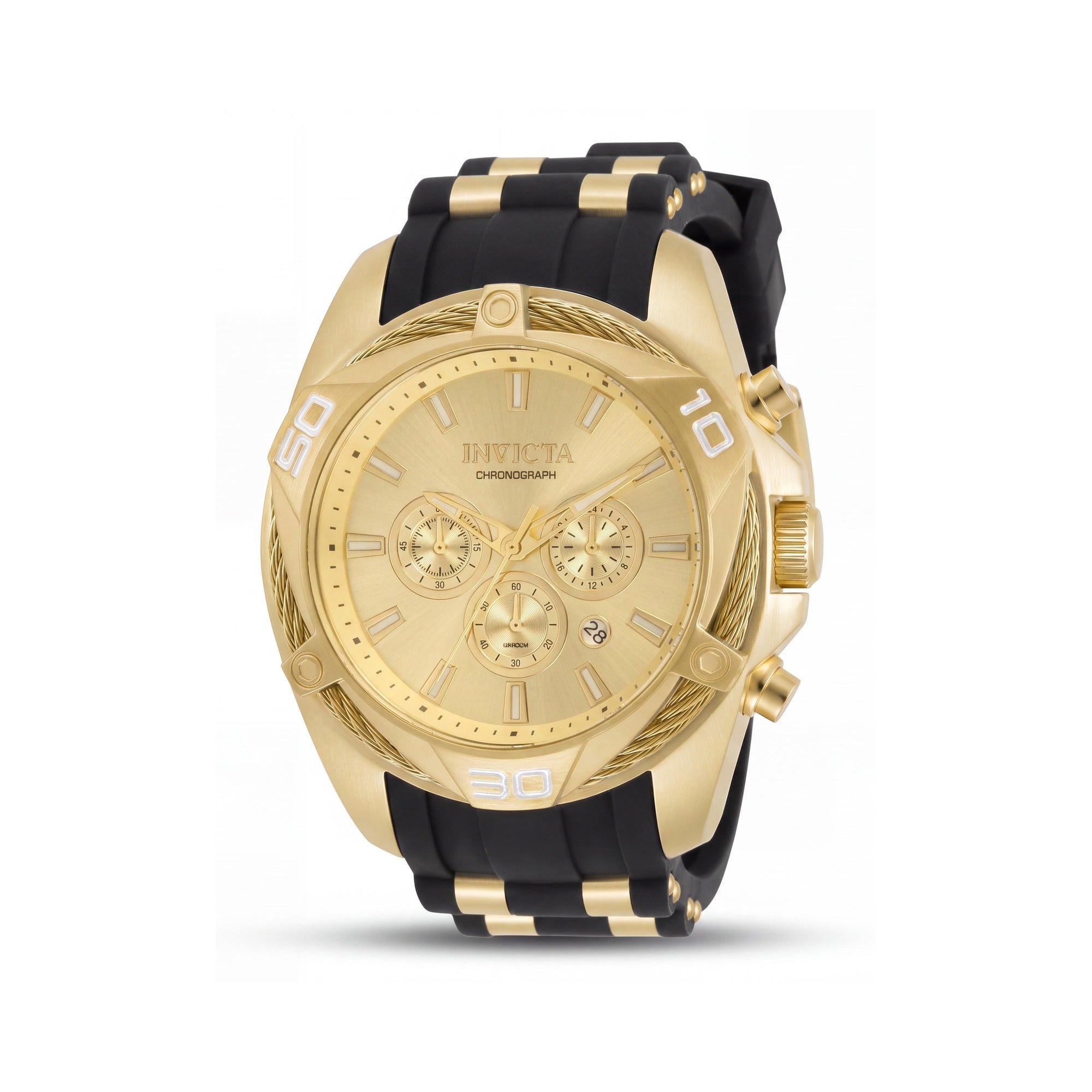 Invicta Bolt 34142 Men's Gold Case Silicone Strap Quartz Chronograph Water Resistant Watch 50mm, Photo 1