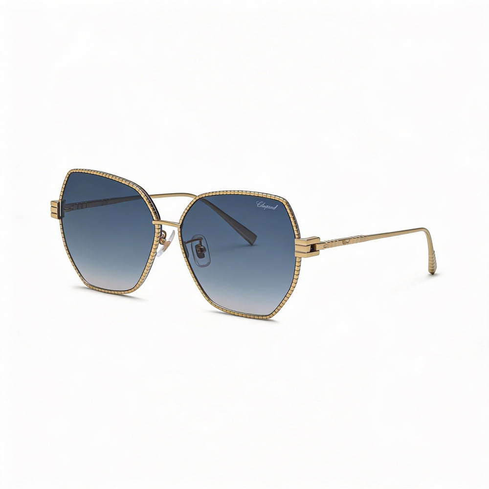 Gafas de sol Chopard Schl28m para mujer, montura de titanio camel brillante con lentes azules degradadas, 59 mm