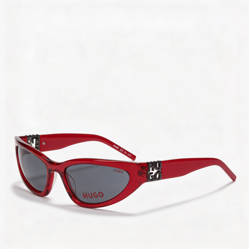 Hugo Boss Modern Unisex Red Plastic Frame Grey Polycarbonate Lenses UV Protection Sunglasses 7-1-4mm
