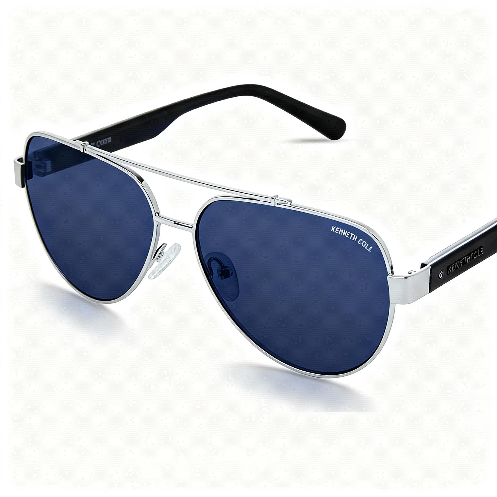 Kenneth Cole New York Kc6010v Women's Metal Non-Polarized Sunglasses, Shiny Light Nickeltin Frame, Blue Lens, Size 60-13-140