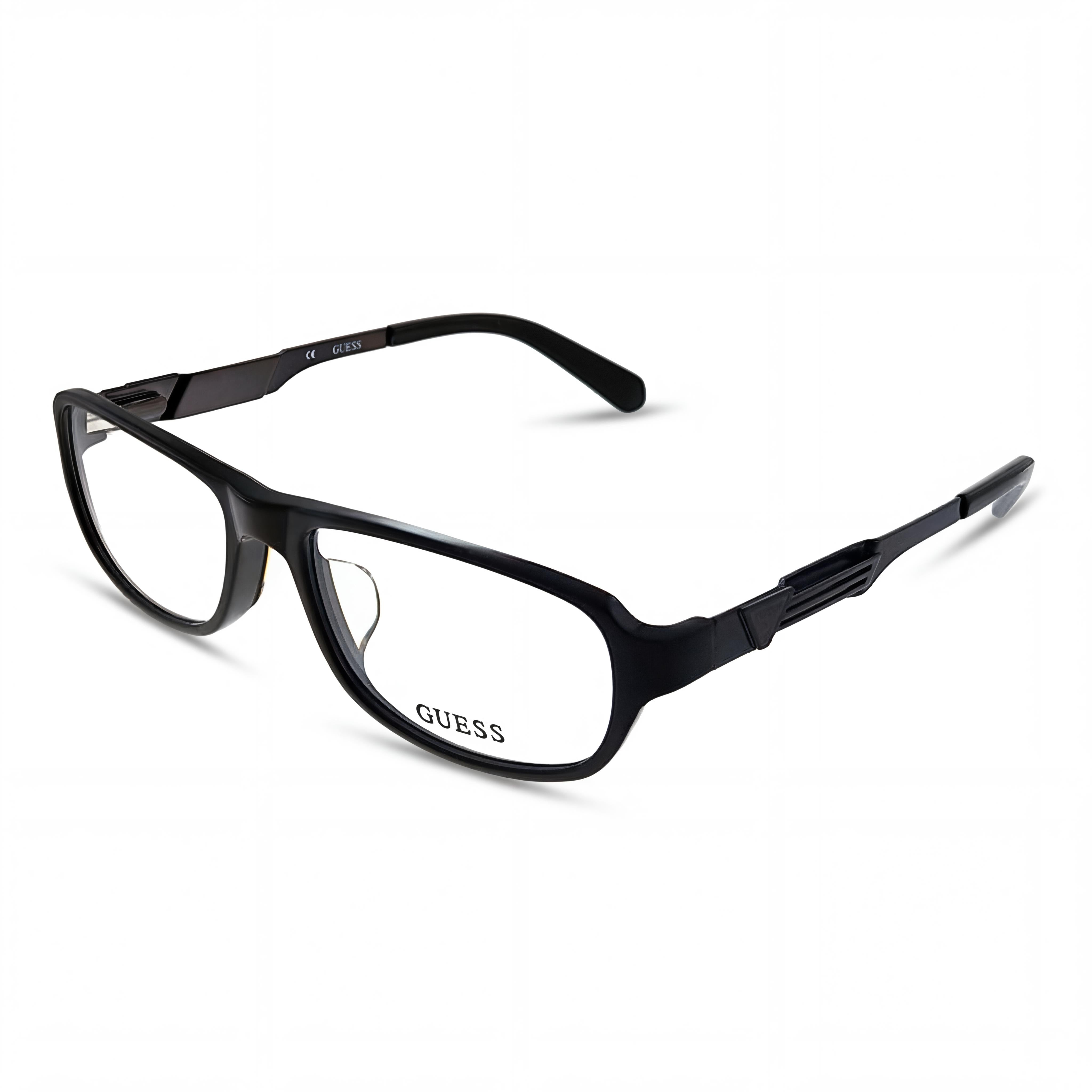 GUESS Unisex Dark Brown Plastic Frame Eyeglasses, Featuring Demo Lenses, 55mm Lens Width, 17mm Bridge, 145mm Temples, Photo 1