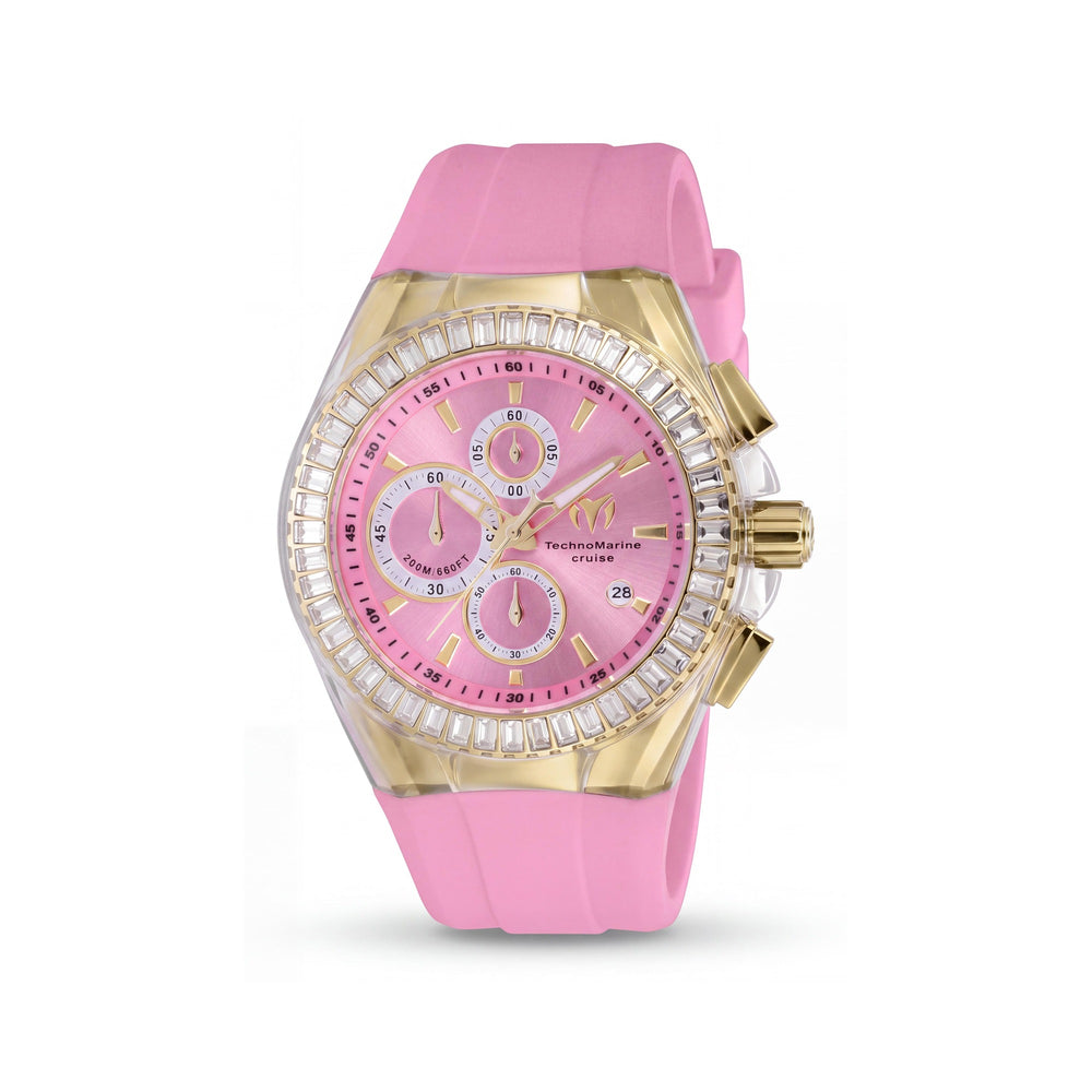 Reloj Technomarine Cruise TM-121157 Cronógrafo Unisex de Acero Inoxidable, Esfera Rosa, Correa de Silicona 45mm