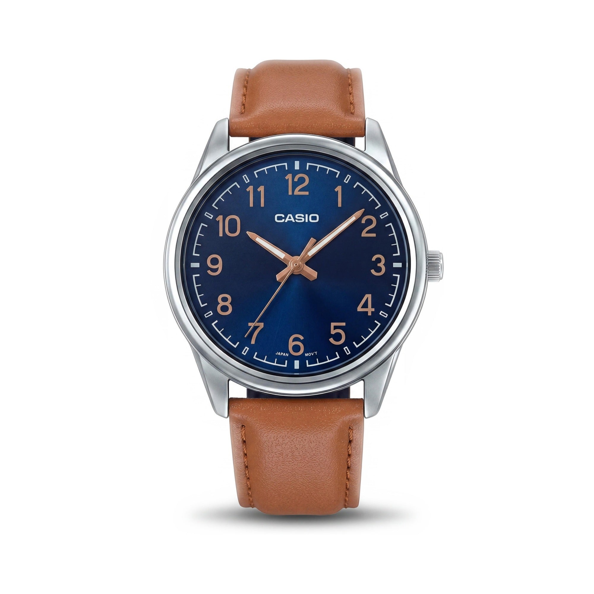 Reloj analógico Casio de cuarzo para hombre, caja azul, esfera negra, acero inoxidable, cuero, resistente al agua, 40 mm, Photo 1