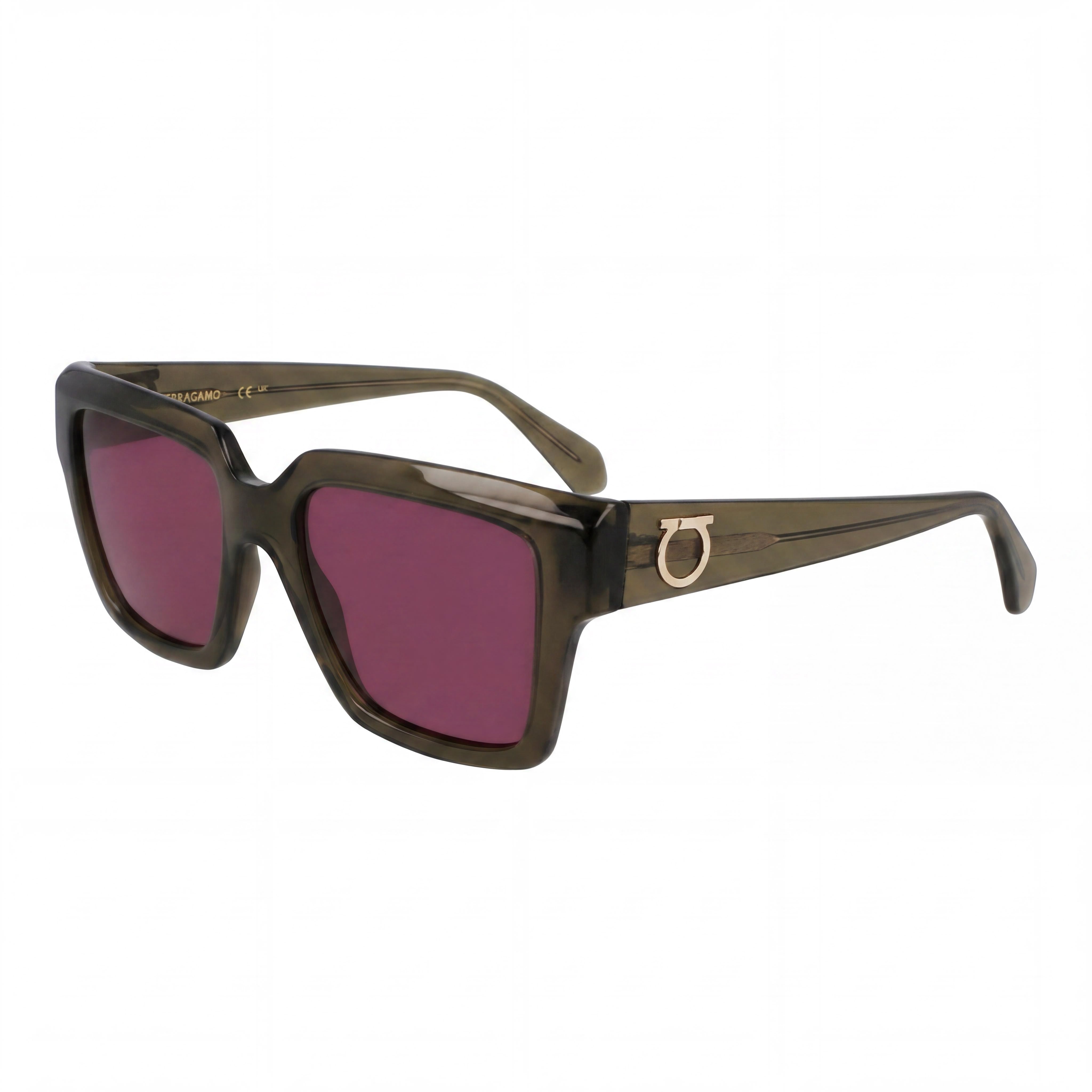 Ferragamo Sf2014s Women’s Acetate Non- Sunglasses, Transparent Khaki Frame with Purple Lenses, Photo 1