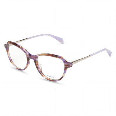 Montura de gafas Police de acetato para hombre con lentes de policarbonato, rayas marrones y moradas, talla 52-18-140