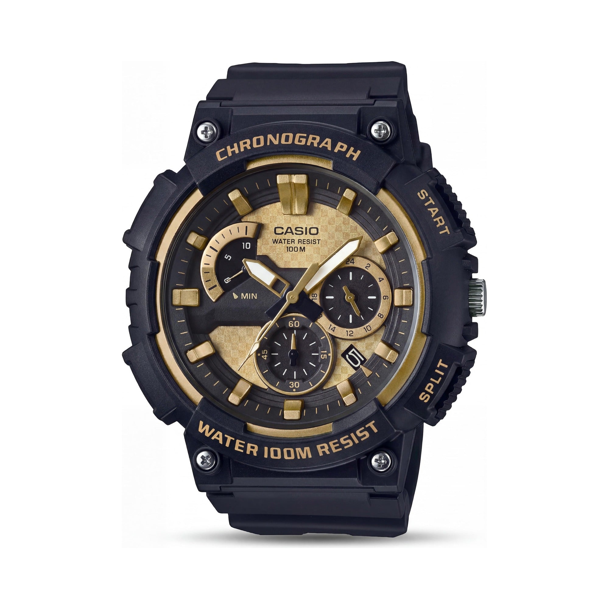 Casio MCW-200H-9AVCF Men's Black Gold Chronograph Quartz 100M Water Resistant Watch 48.5mm, Photo 1