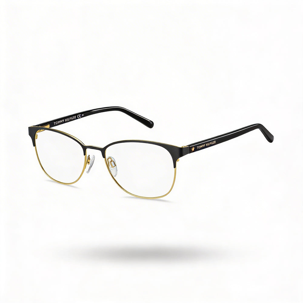 Monturas ópticas Tommy Hilfiger Th 1749 para mujer de acero aleado negro mate de 53 mm - Lentes de demostración transparentes, listas para graduar