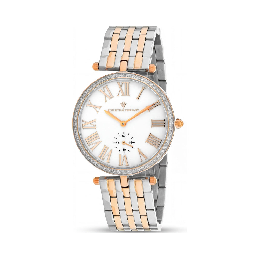 Reloj Christian Van Sant Hush para mujer, de cuarzo, con esfera de nácar blanco y pulsera de acero inoxidable, de 18 mm