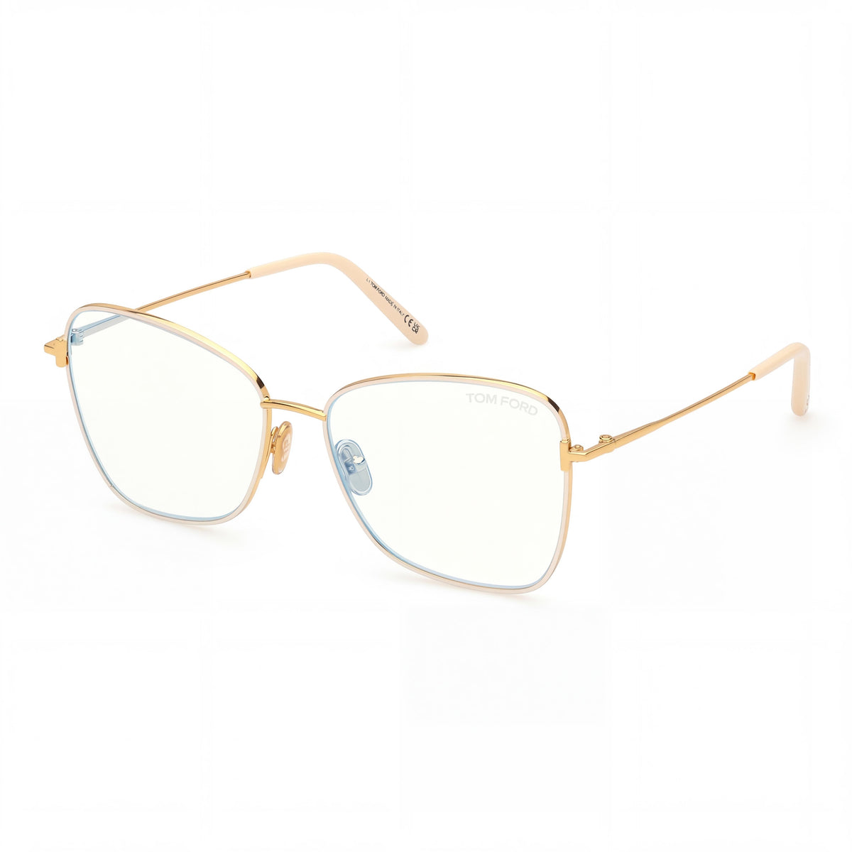 Tom Ford Women's FT5906-B BLUE BLOCK Eyeglasses with Polycarbonate Lenses, Ivory / Deep Gold Frame, 55mm, Photo 1