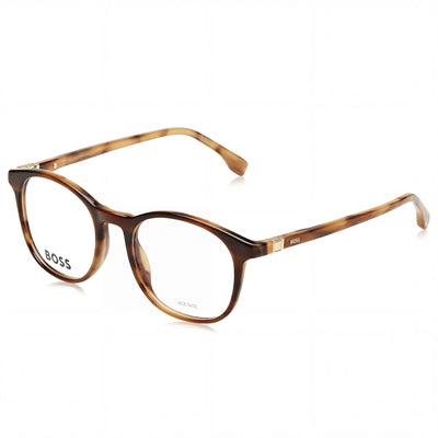 BOSS Boss 1437 Unisex Golden Brown Horn Premium Cellulose Acetate Optical Eyeglasses, Clear Demo Lenses, Prescription Ready 53mm