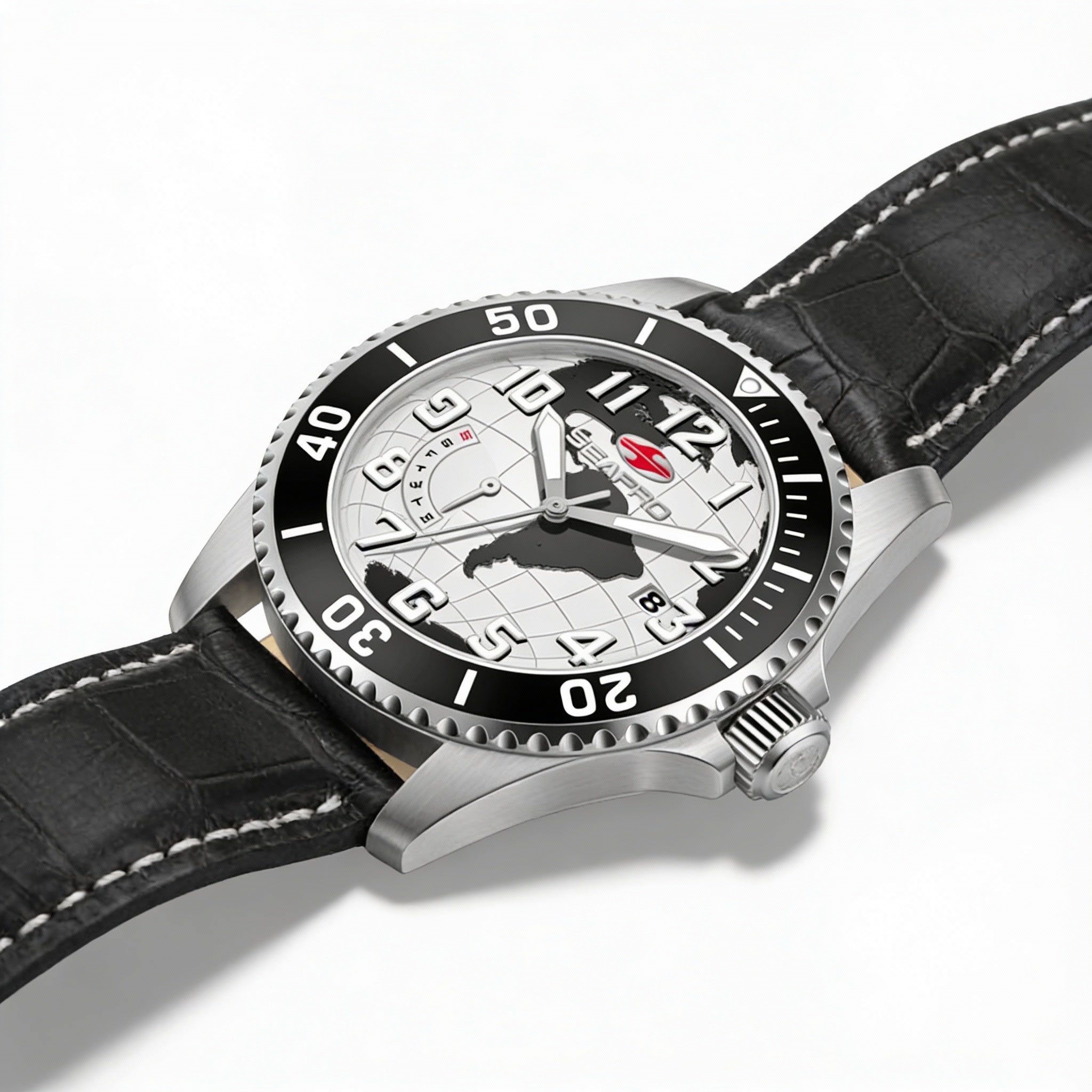 Seapro Men's Quartz Movement Watch with White Dial, Stainless Steel Case & Leather Strap, Water Resistant, Photo 1