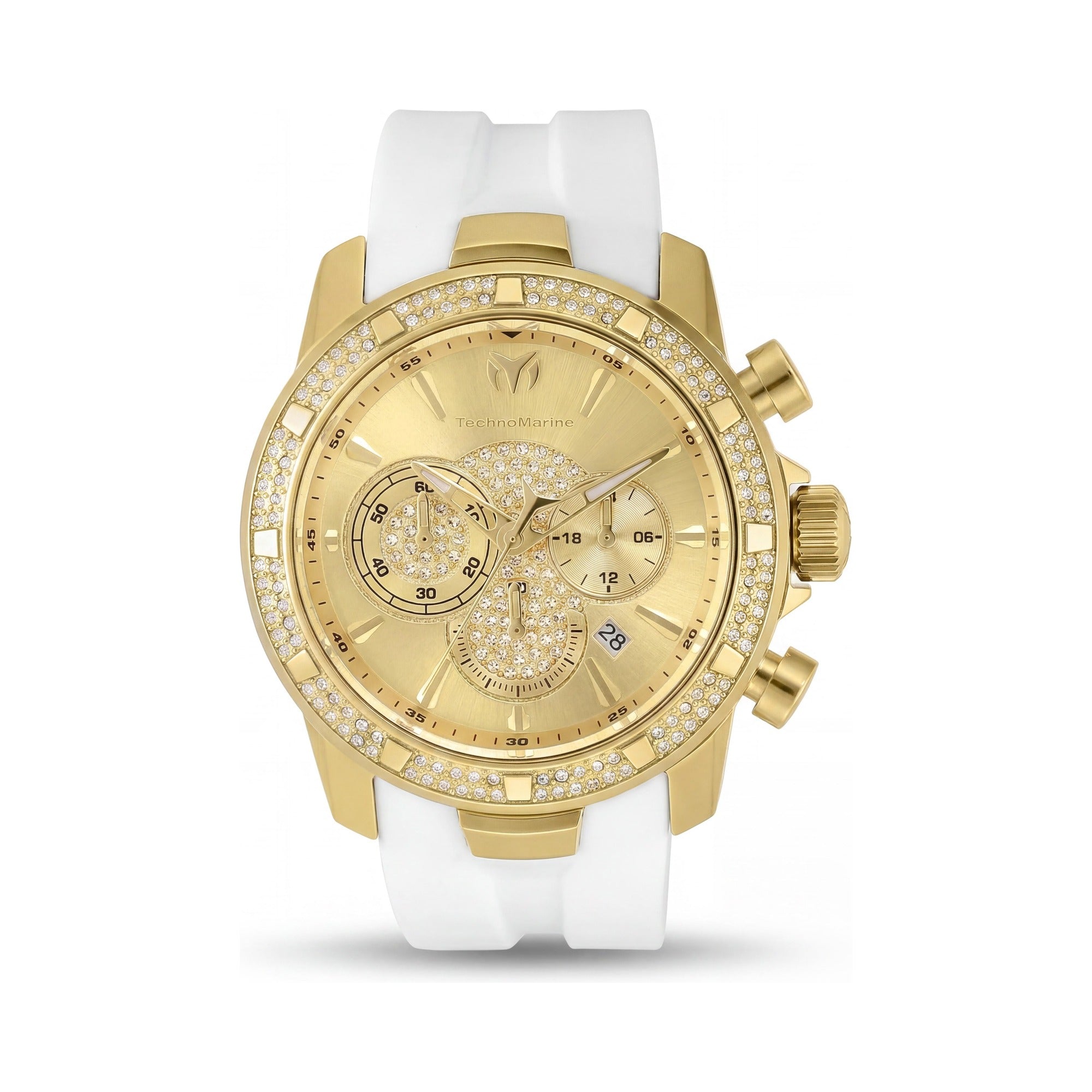 TechnoMarine Men's Quartz Watch, Glow In The Dark, Gold Tone Stainless Steel Case, White Silicone Band, 45mm, Photo 1